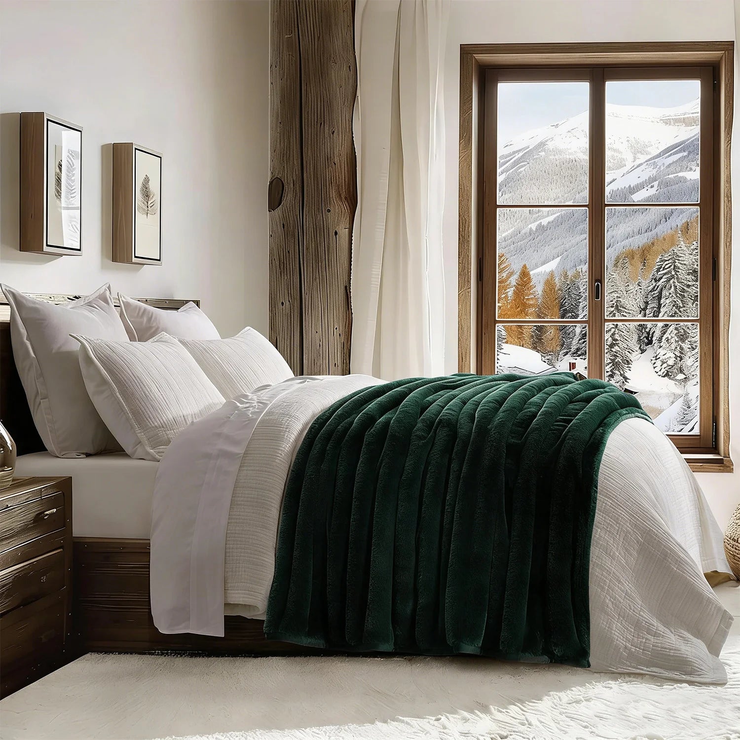 1Pc ROSEKIND Faux Fur Rabbit Throw Blanket Warm Fluffy Throw for Couch,Luxury Bedroom,Machine washable,Green