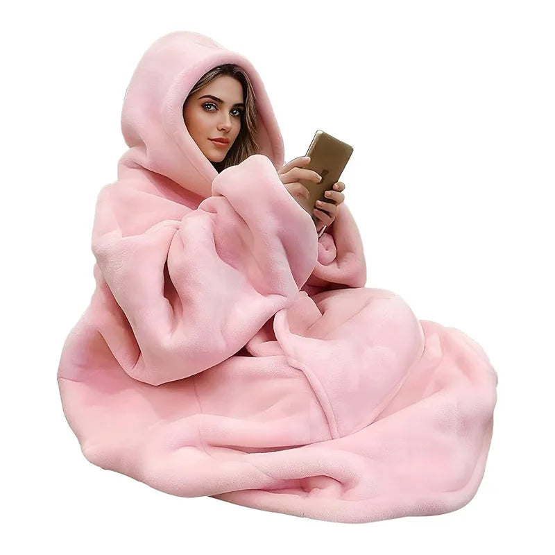 Wearable Blanket Hoodie for Adults Oversized Fleece Hooded Blanket with Sleeves and Pockets Giant Warm