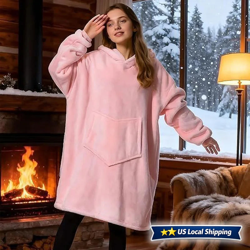 Wearable Blanket Hoodie for Adults Oversized Fleece Hooded Blanket with Sleeves and Pockets Giant Warm
