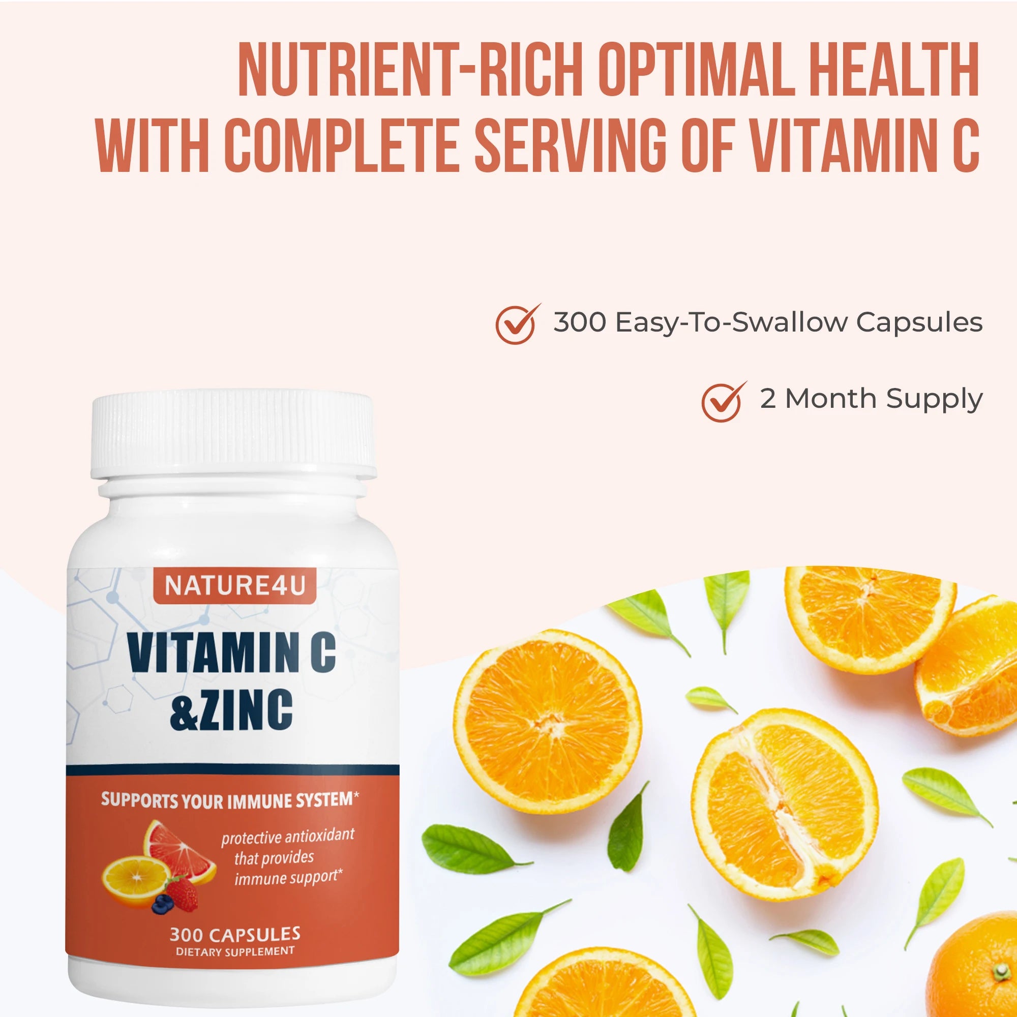 Vitamin C 1000mg with Zinc, Rose HIPS and Citrus Bioflavonoids, Immune Support 300 Capsules