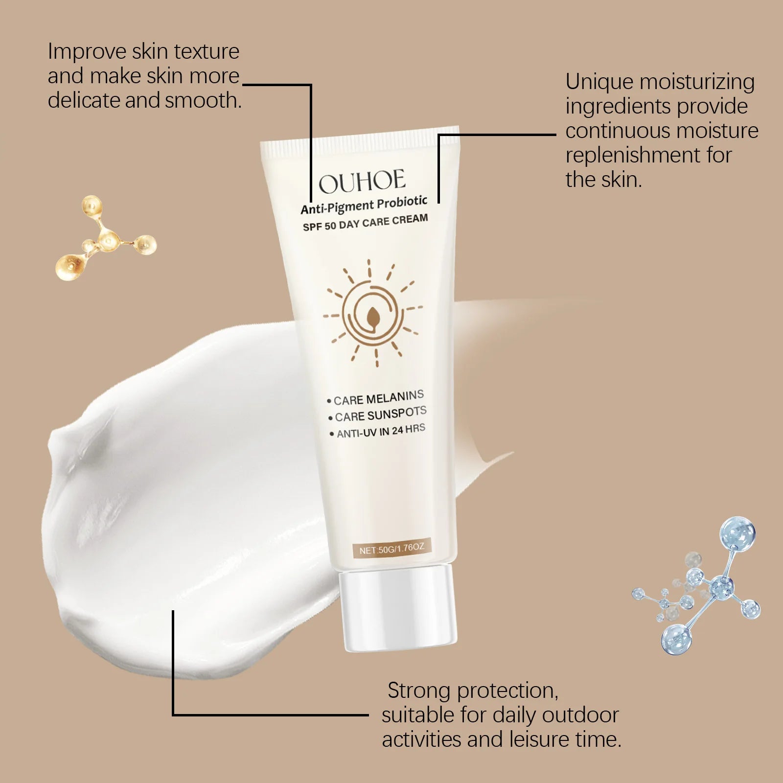 Spf50 Sunblock Cream Whitening Skin Summer Outdoor Sun Block Reduce Redness Anti Uv Moisturizer Oil Control Sunscreen