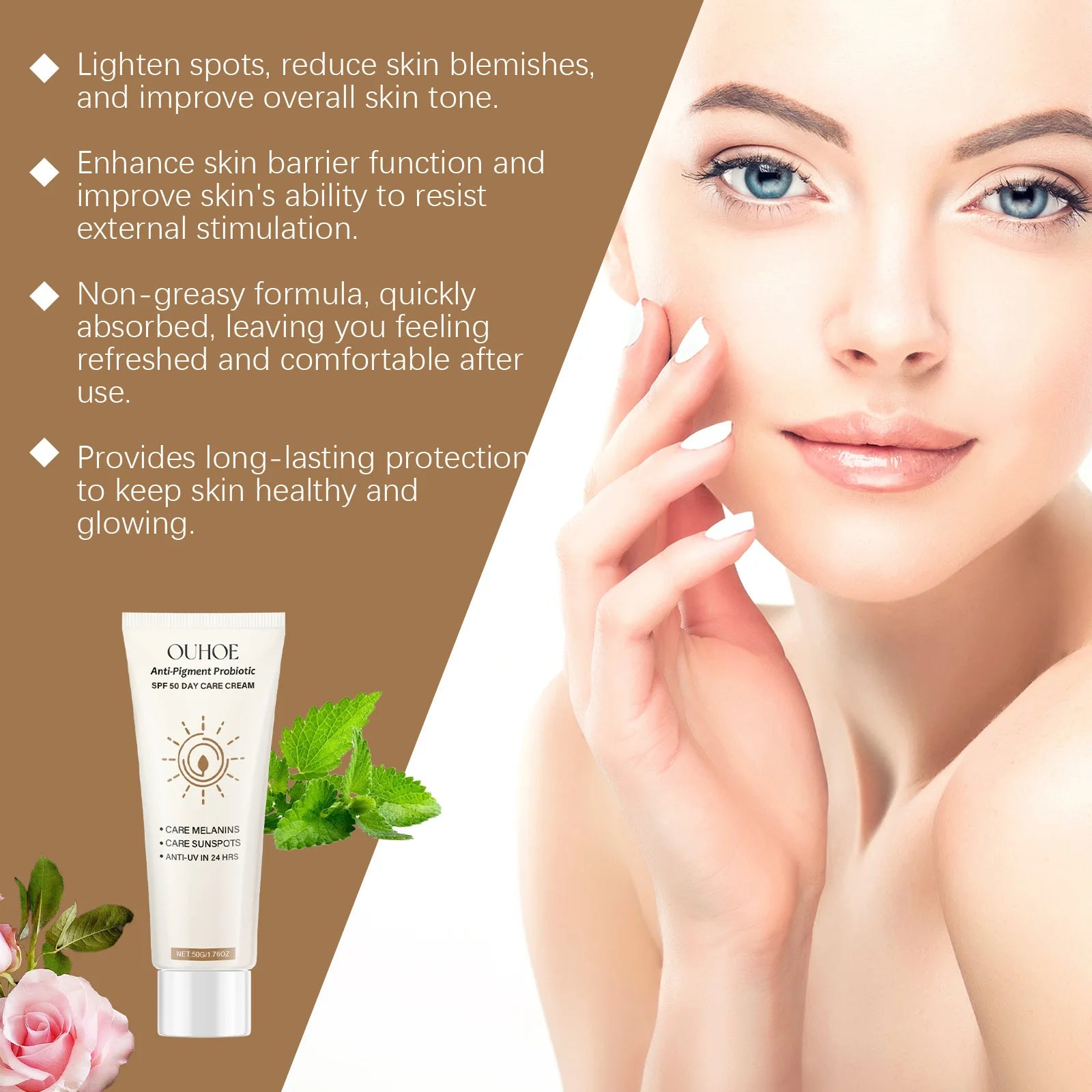 Spf50 Sunblock Cream Whitening Skin Summer Outdoor Sun Block Reduce Redness Anti Uv Moisturizer Oil Control Sunscreen