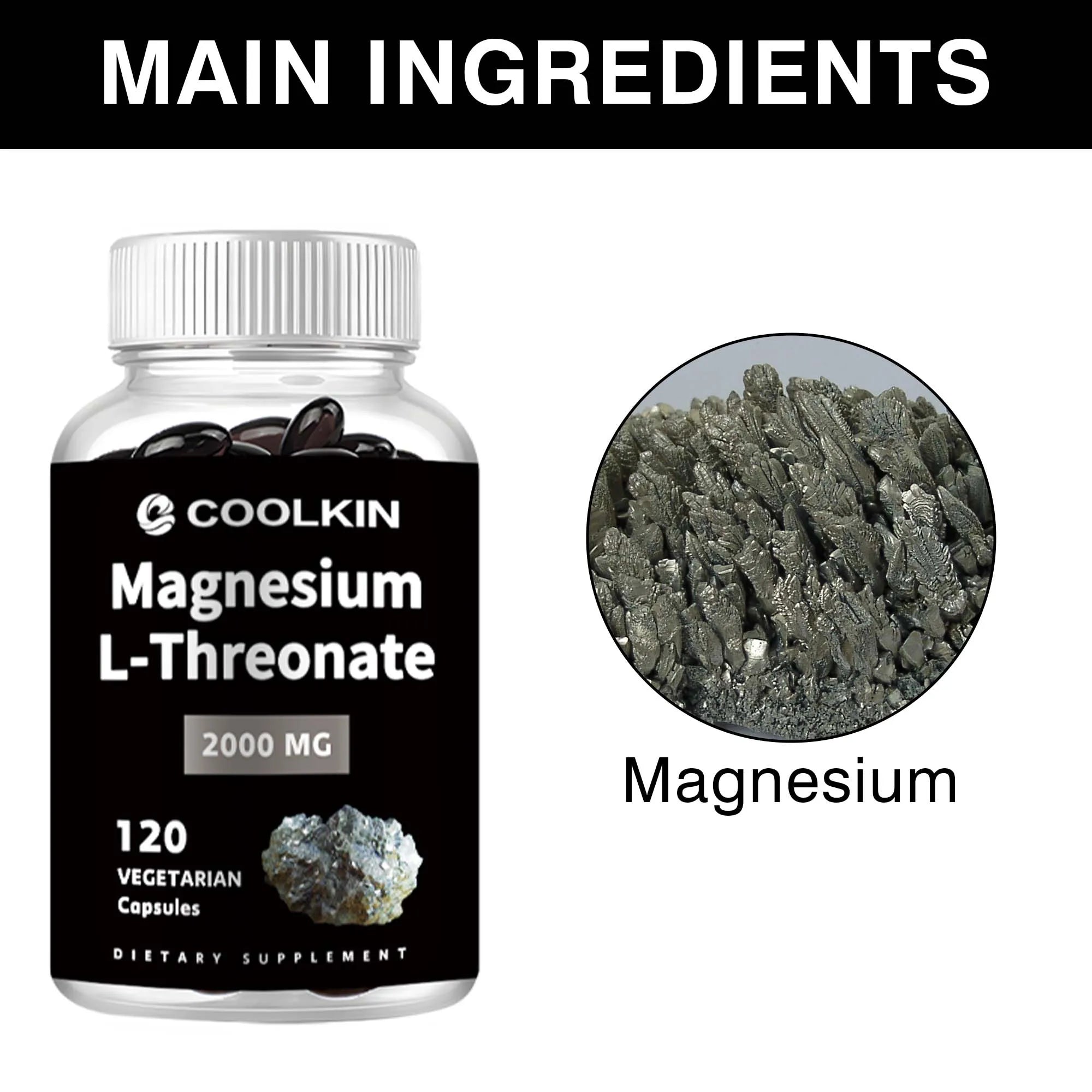 Magnesium L-Threonate -  Enhances Memory and Concentration, and Improves Sleep Quality - 120 Capsules