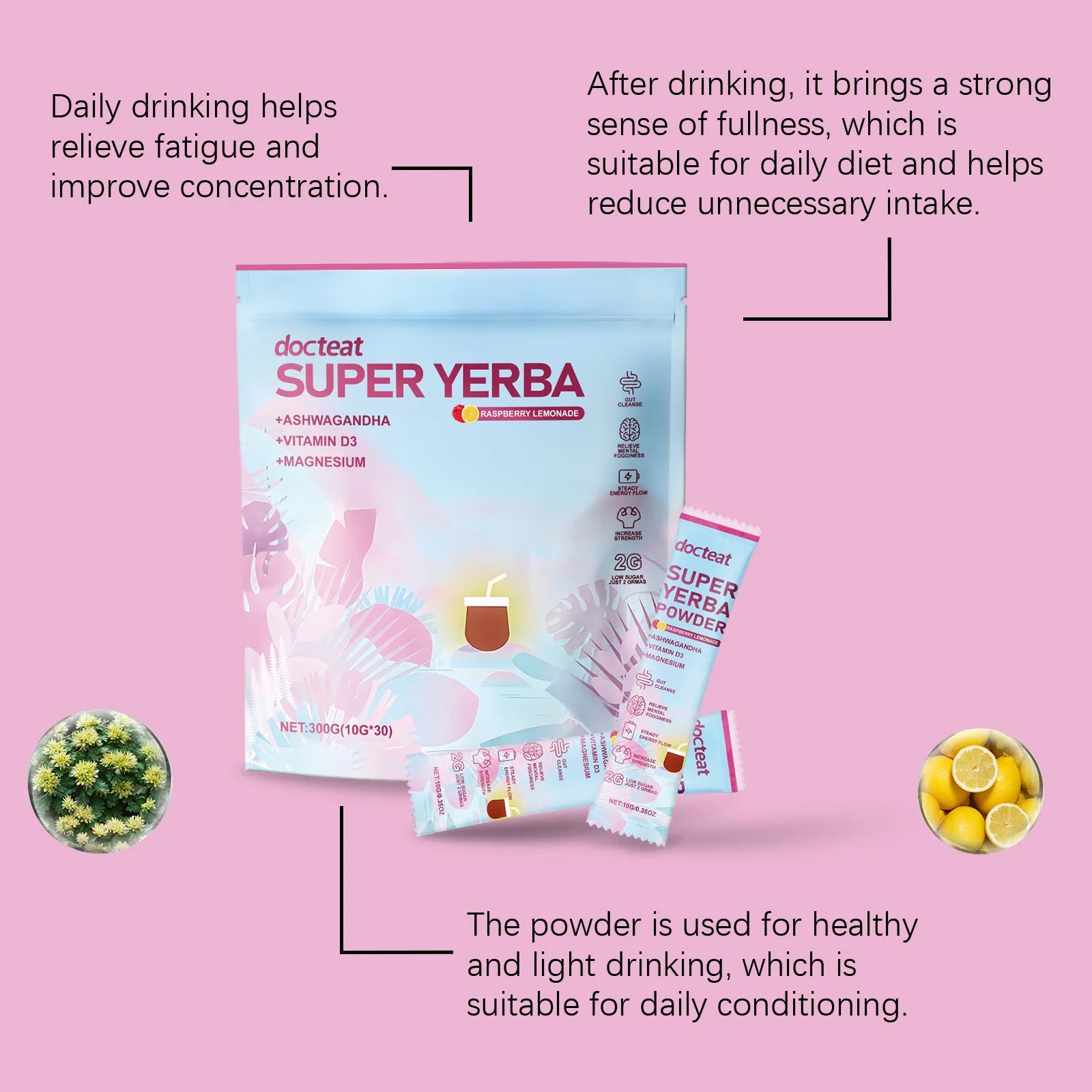 Yerba Mate Powder Support Energy Relieve Stress Refreshing Flavor Vitamin Supplement Instant Yerba Mate Powder