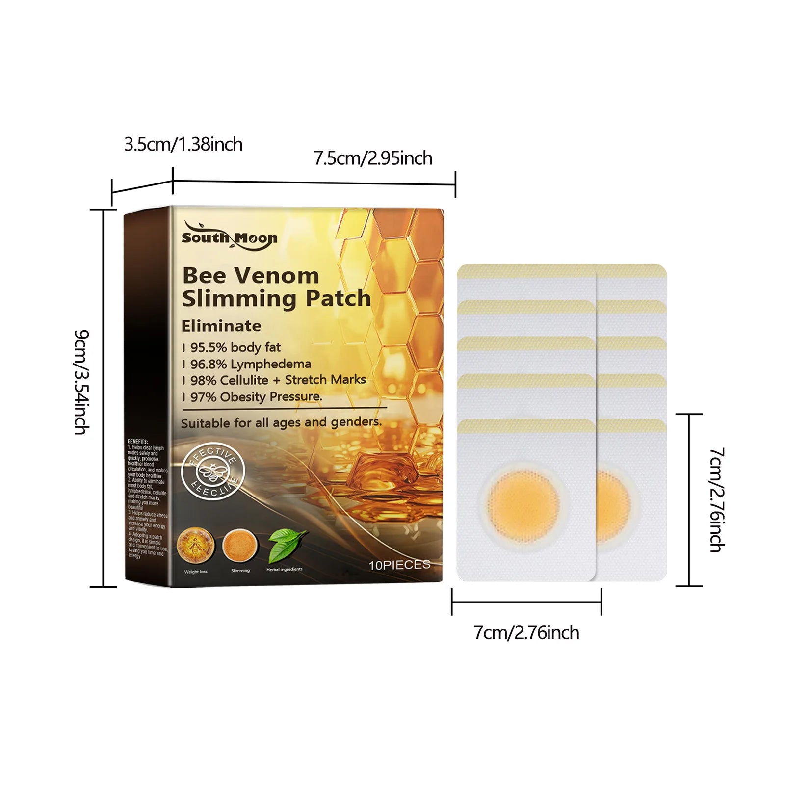 South Moon 10pcs Bee Venom Belly Slimming Weight Loss Detox Abdominal Relieve Stress Muscle Patches