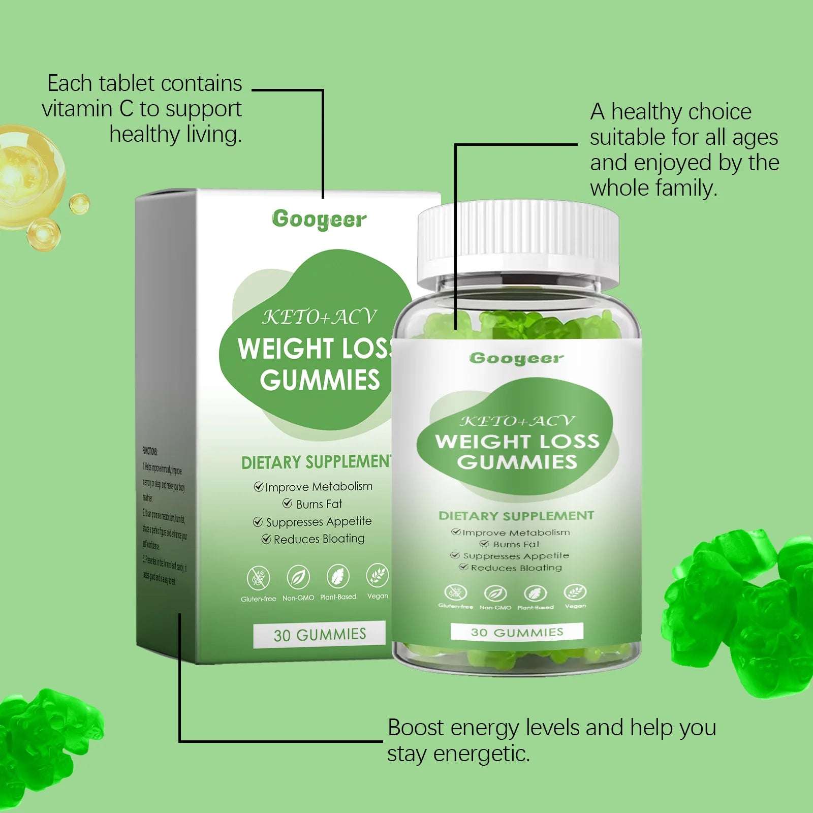 Slimming Body Gummies Fat Burner Energy Support Dietary Supplement Fruit Flavor Anti Cellulite Weight Loss Gummies
