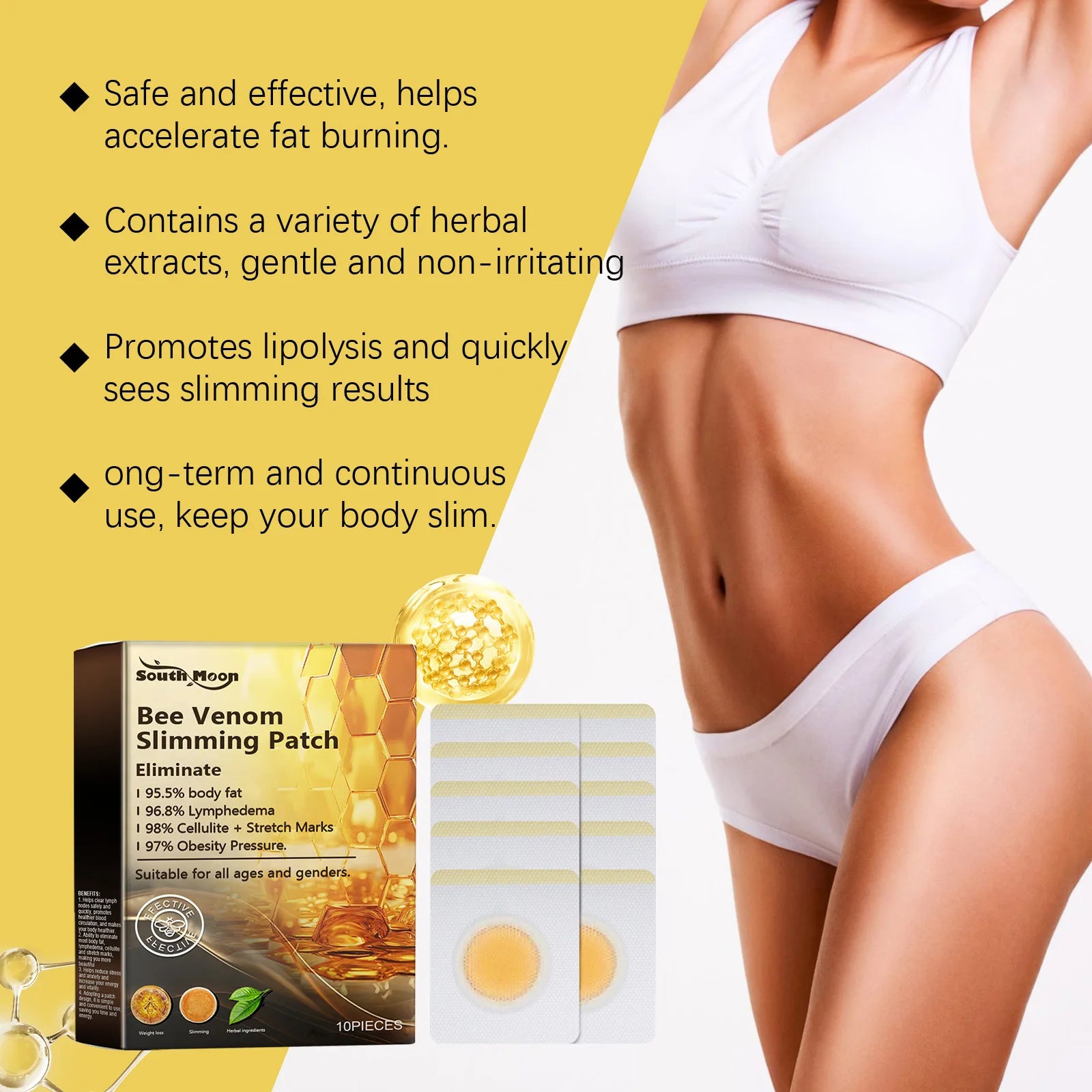 South Moon 10pcs Bee Venom Belly Slimming Weight Loss Detox Abdominal Relieve Stress Muscle Patches