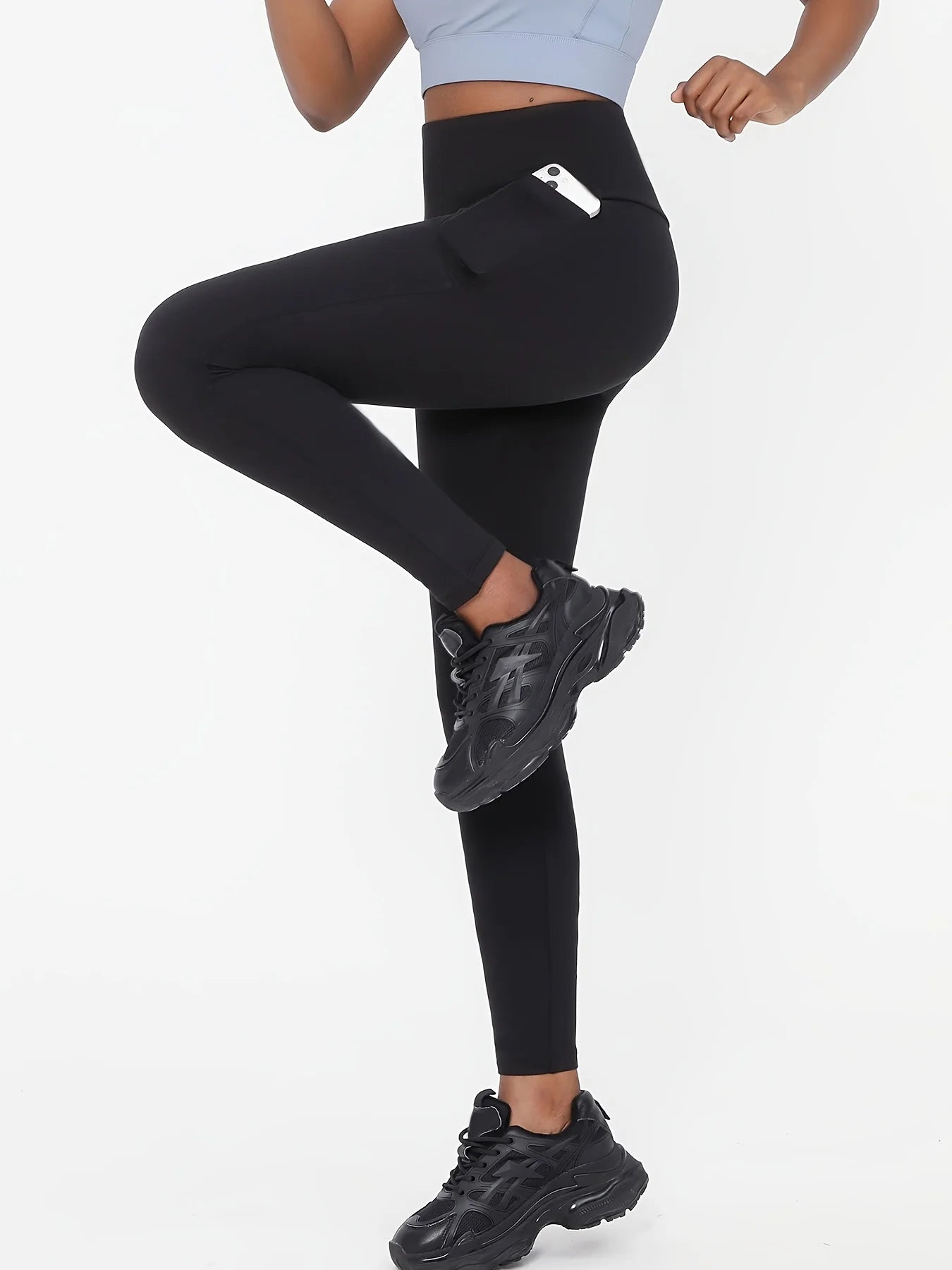 1PC Women’s Plus Size High-Waisted Black Yoga Leggings, Flexible Stretchy Comfort