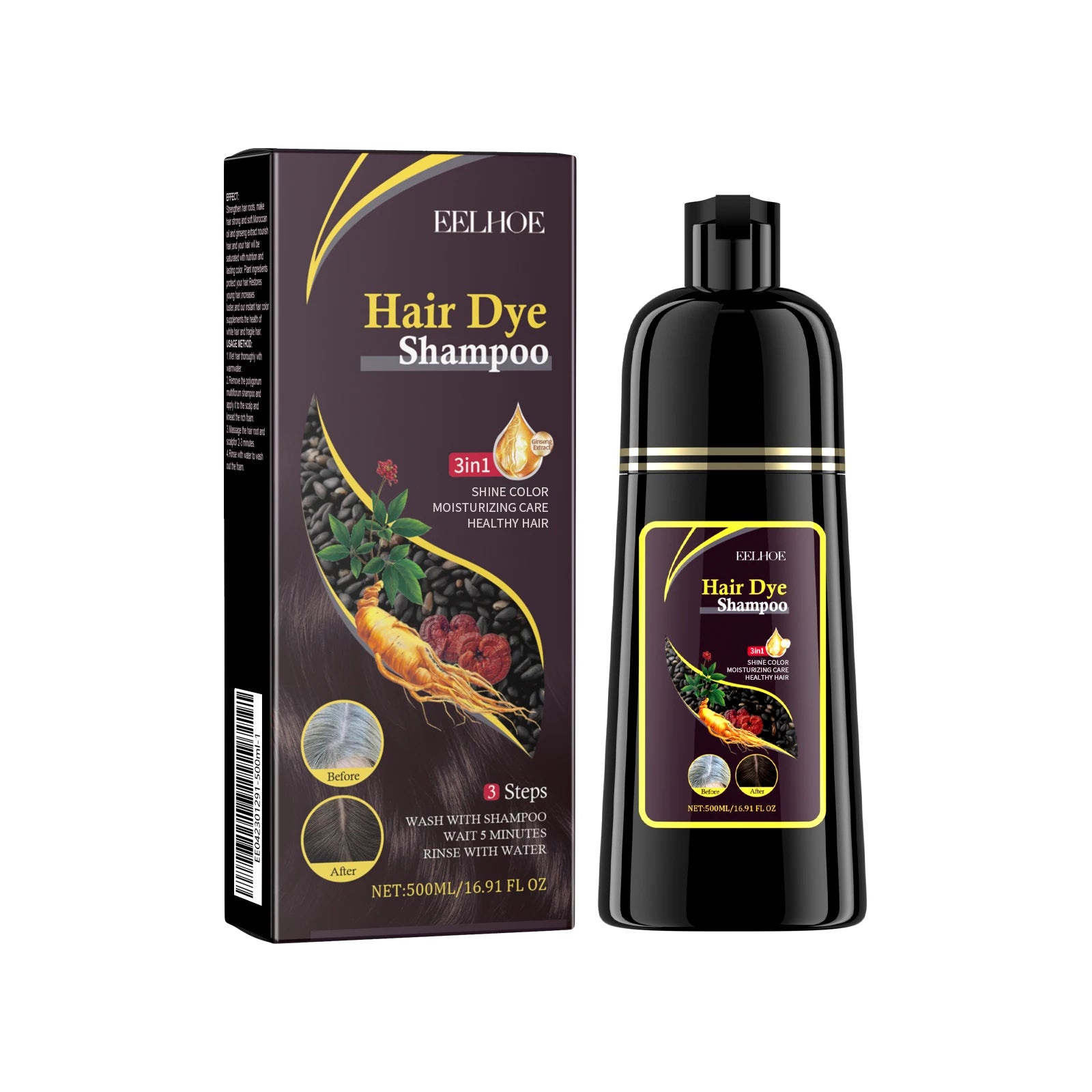 Black Hair Shampoo Repair Dry Damaged Hair Clean Nourish Natural Herbal Quick Hair Dye