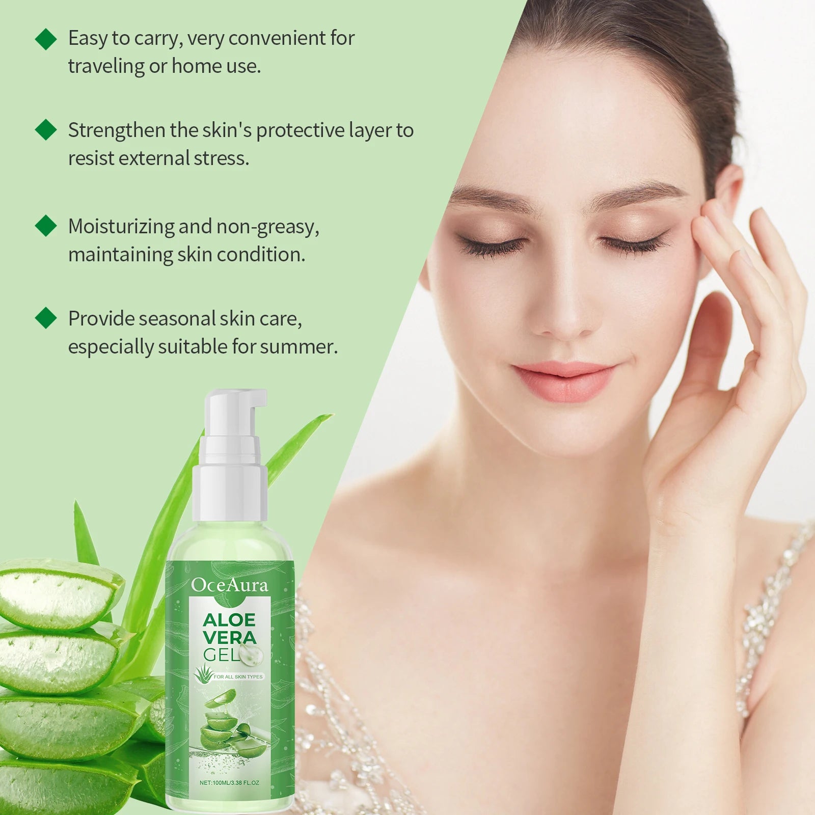 Aloe Vera Gel Hydrating Moisturizer Soothe Dry Skin Sunburn Repair Shrink Pores