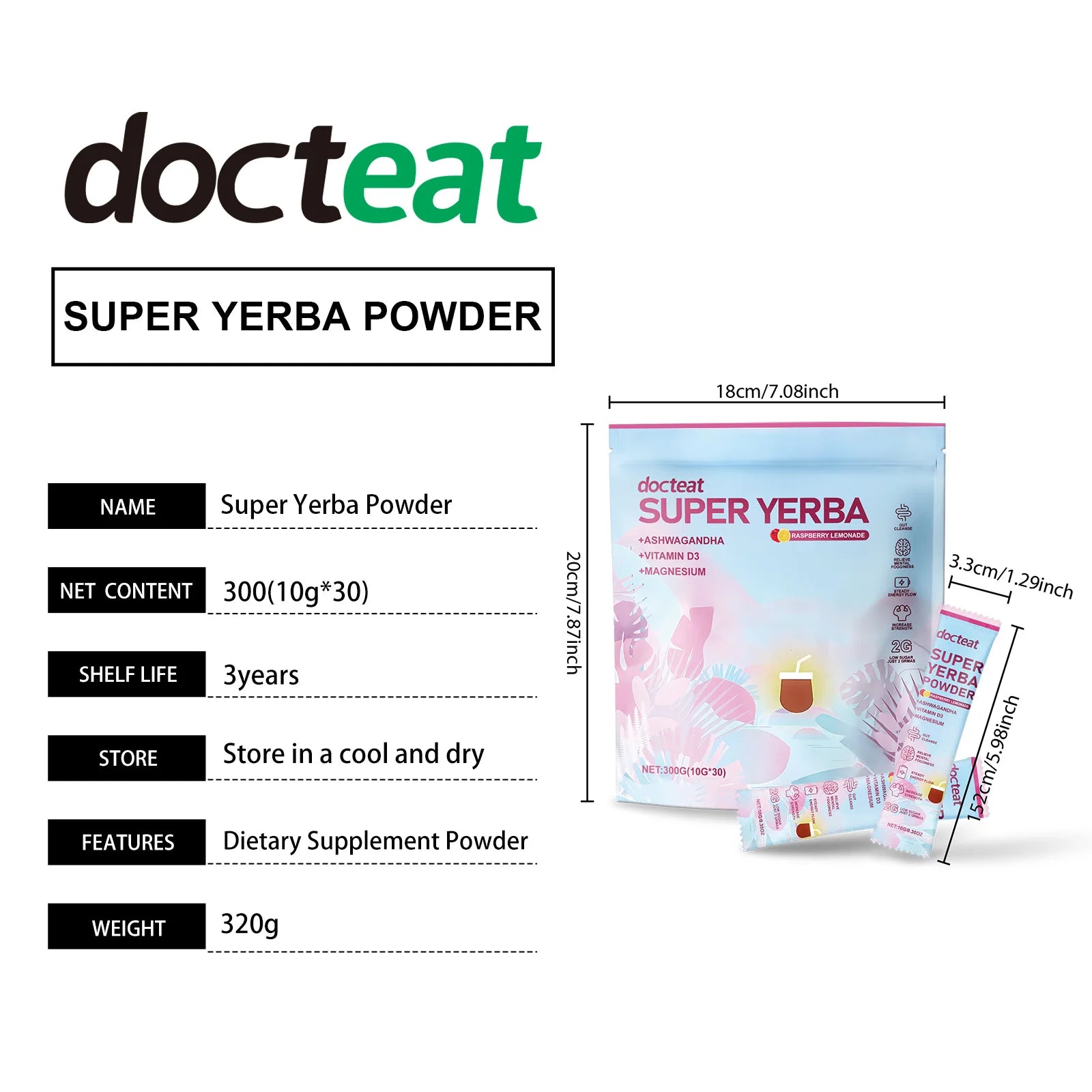 Yerba Mate Powder Support Energy Relieve Stress Refreshing Flavor Vitamin Supplement Instant Yerba Mate Powder