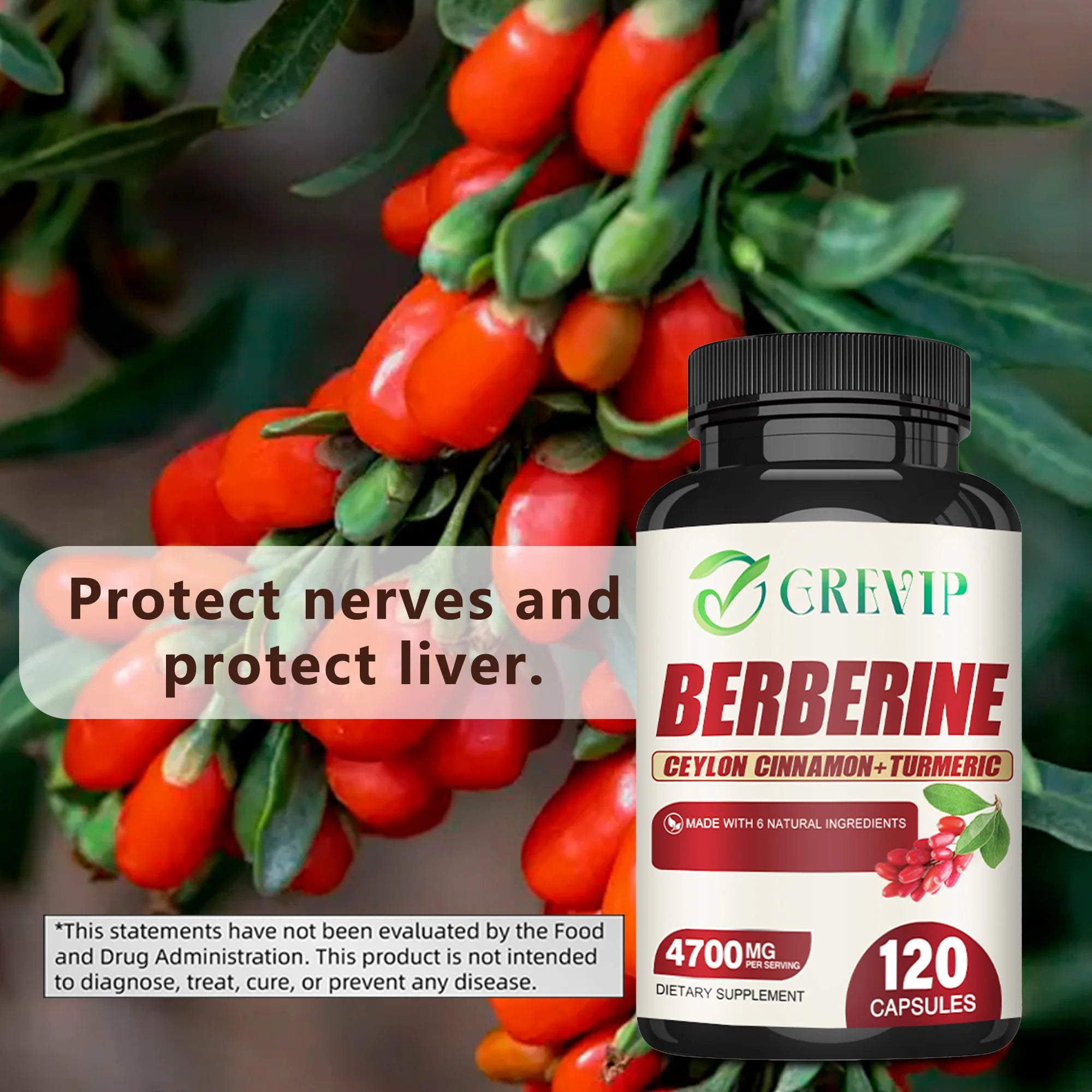 Berberine Supplement - Ceylon Cinnamon, Turmeric - Digestive Health, Antioxidant - 120 Capsules