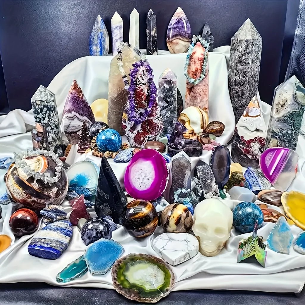 Open your own unique crystals! 1lb-3lb Crystal Gift Box-Mixed Raw Stone, Tower, Sphere, Carving