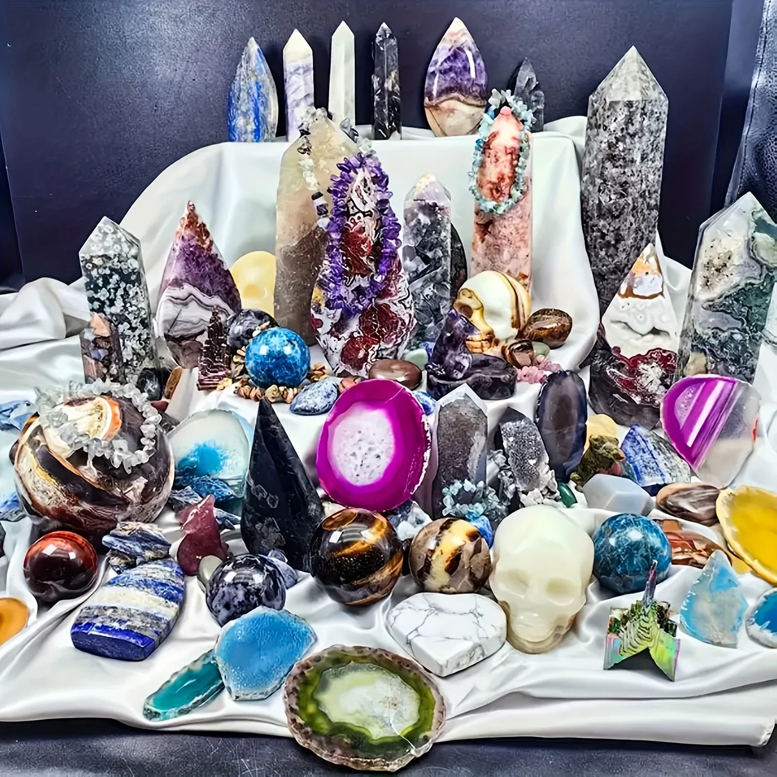 Open your own unique crystals! 1lb-3lb Crystal Gift Box-Mixed Raw Stone, Tower, Sphere, Carving