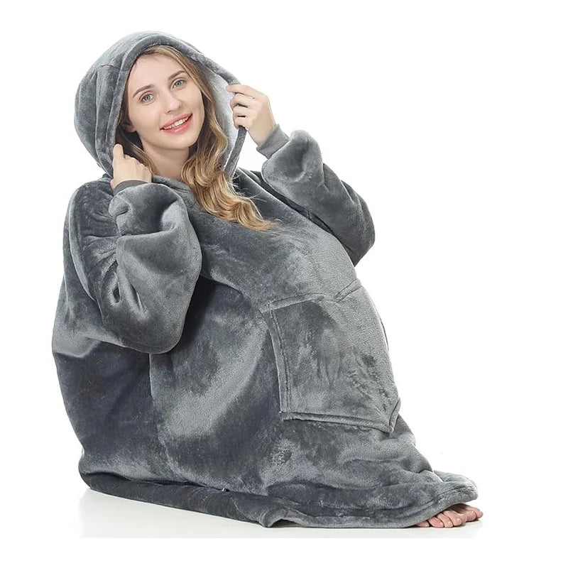 Wearable Blanket Hoodie for Adults Oversized Fleece Hooded Blanket with Sleeves and Pockets Giant Warm