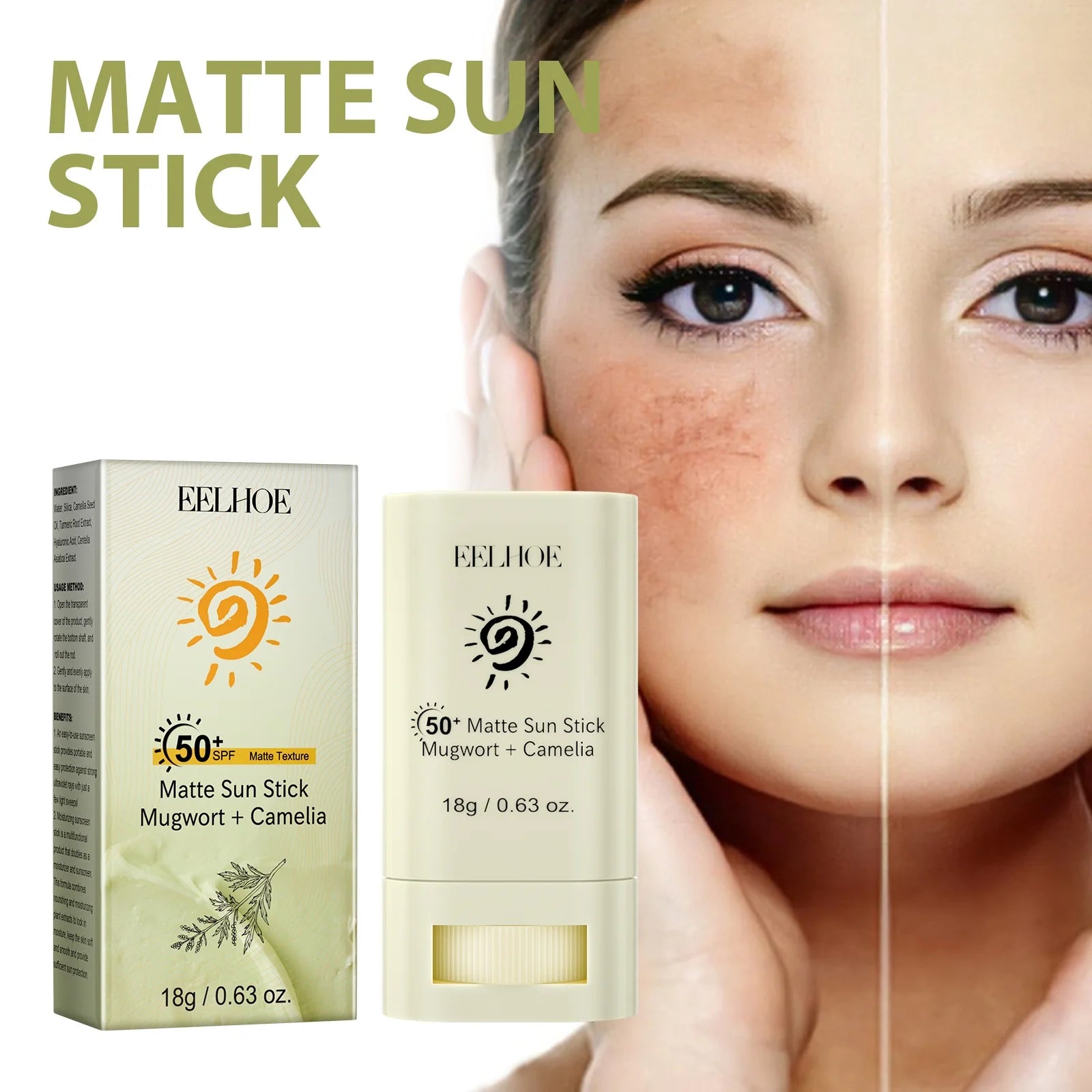 Portable SPF 50 Matte Bar Blocker Face Sunscreen Cream Moisturizing Refreshing Matte
