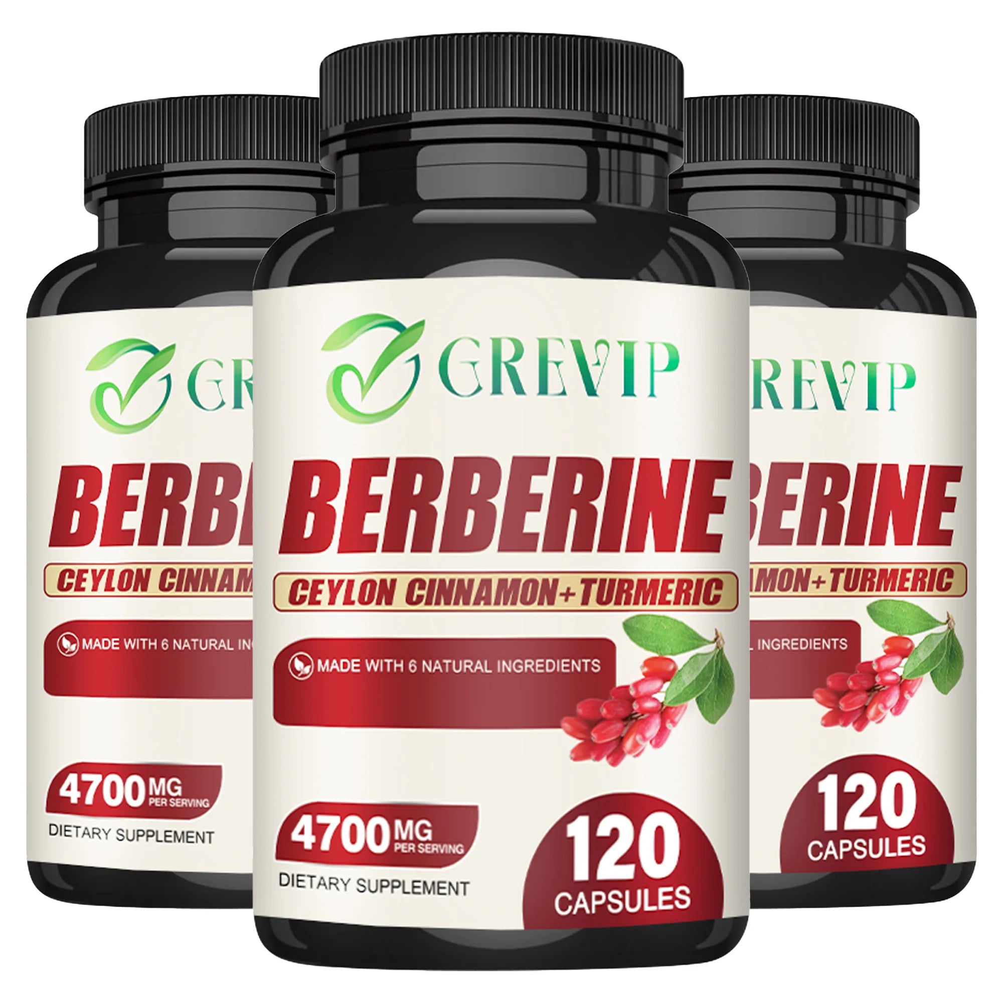 Berberine Supplement - Ceylon Cinnamon, Turmeric - Digestive Health, Antioxidant - 120 Capsules
