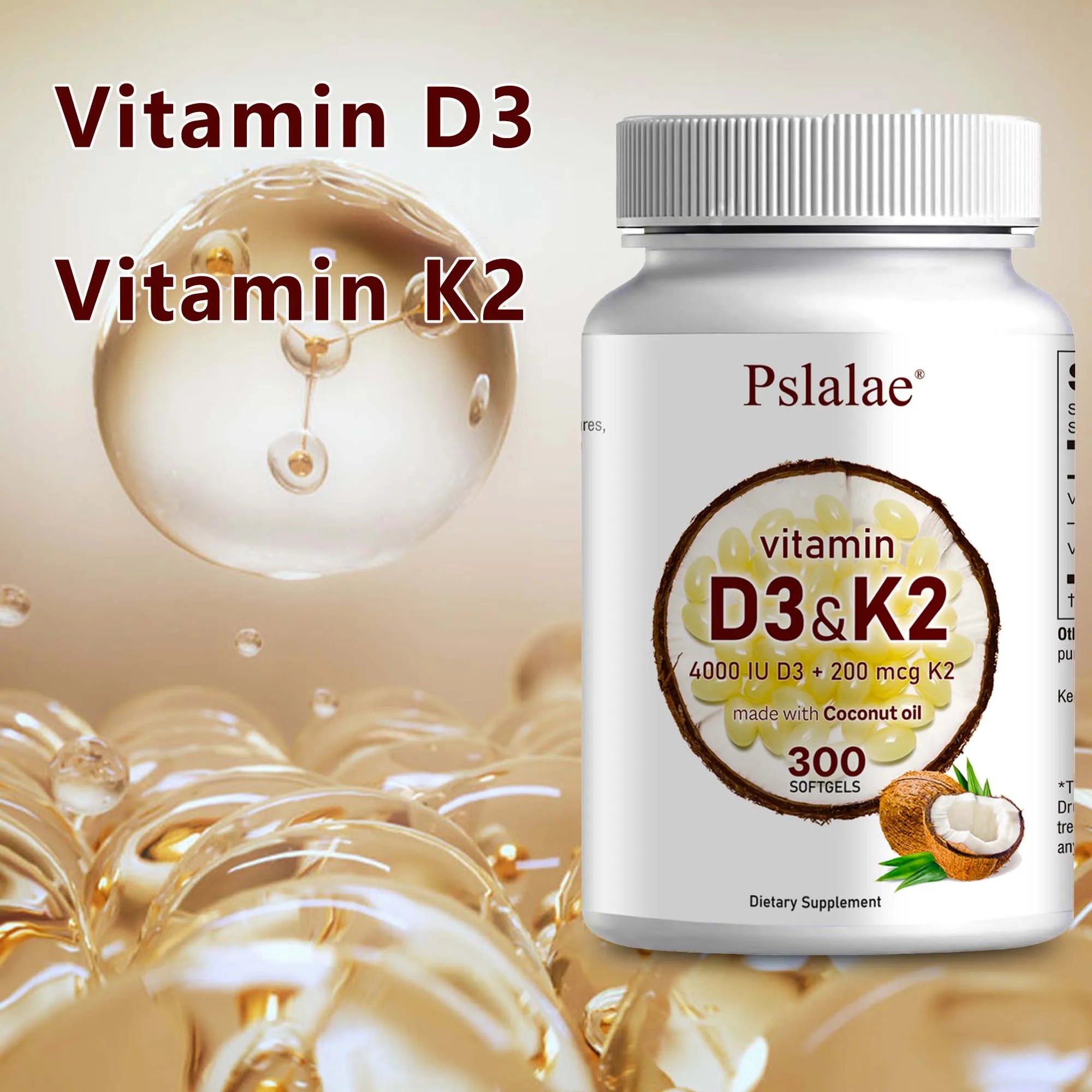 Vitamin D3 and K2 Softgels - Promotes Absorption, Digestion- 300 Softgels