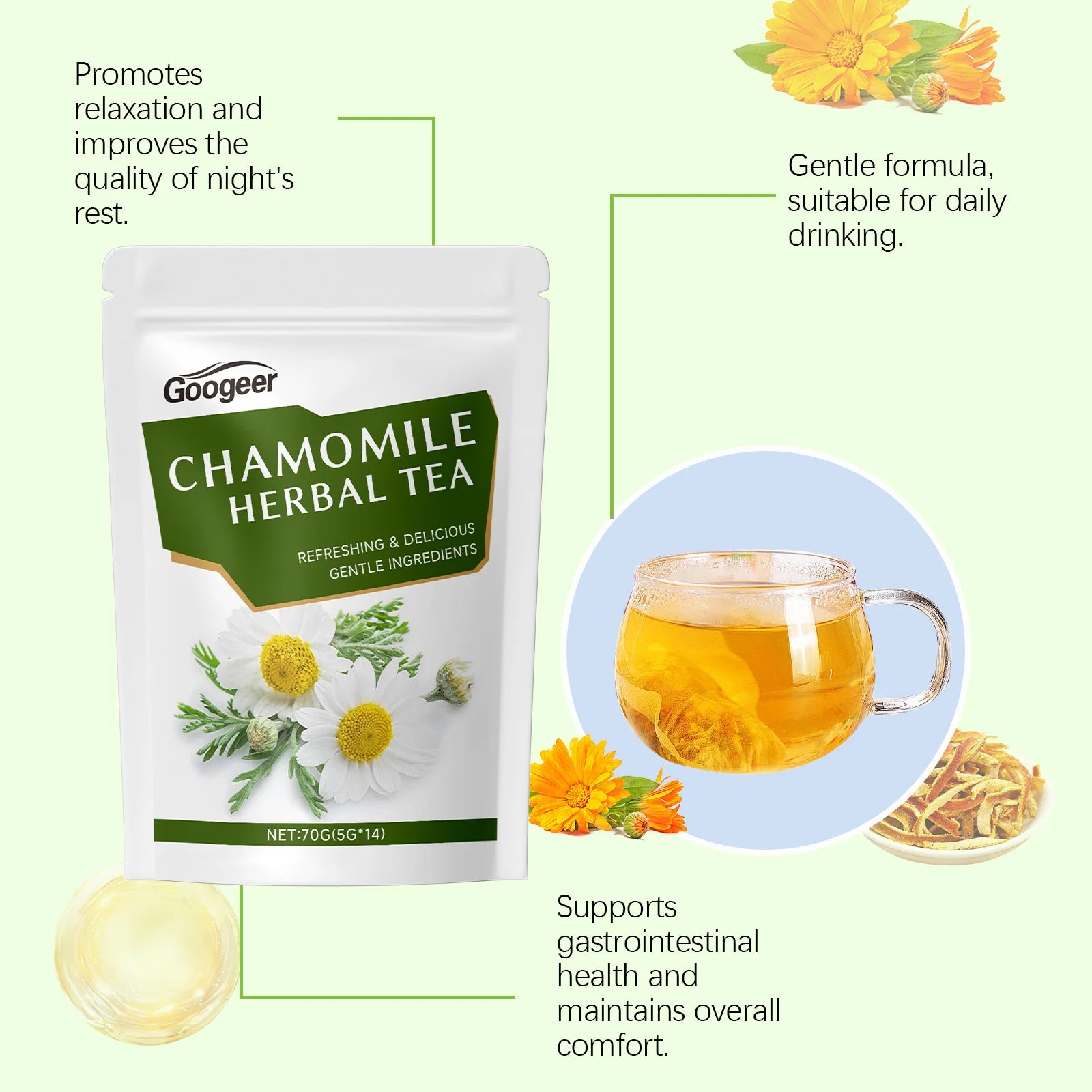 Natural Chamomile Bags Stress Relief Relaxing Body Better Sleep Peace Mind Reduce Worry Natural Herbal Plants Blend