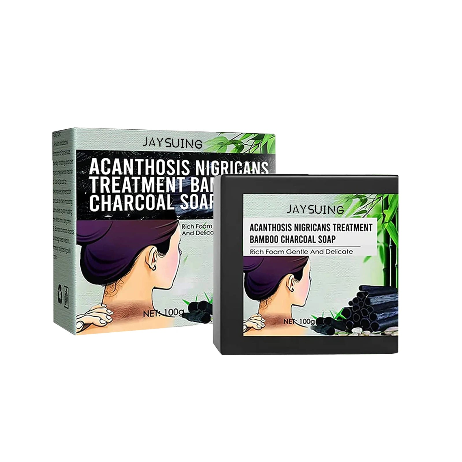 100g Jaysuing Bamboo Charcoal Handmade Soap Remove Corneum Unclog Pores Desalination Grease Nourish Skin Whitening Beauty Soap