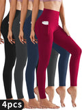 4pcs Plus Size High-Waist Fleece-Lined Yoga Pants with Side Pockets for Yoga Fitness