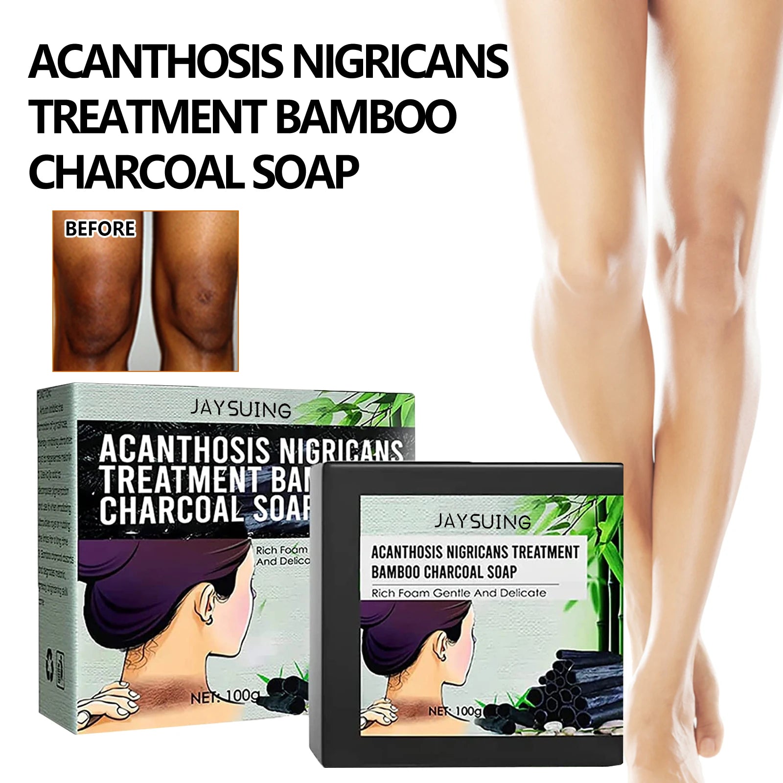 100g Jaysuing Bamboo Charcoal Handmade Soap Remove Corneum Unclog Pores Desalination Grease Nourish Skin Whitening Beauty Soap