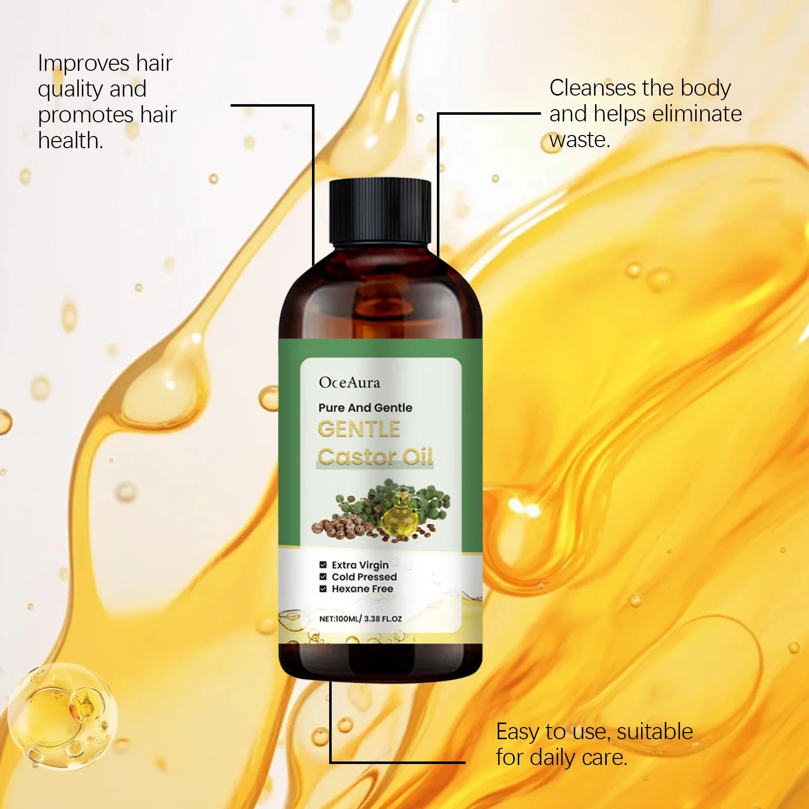 100ml Skin Care Castor Oil Nourish Replenish Moisturize Repair Hair Follicles Smooth Skin Tender Body Skin Essential Oil