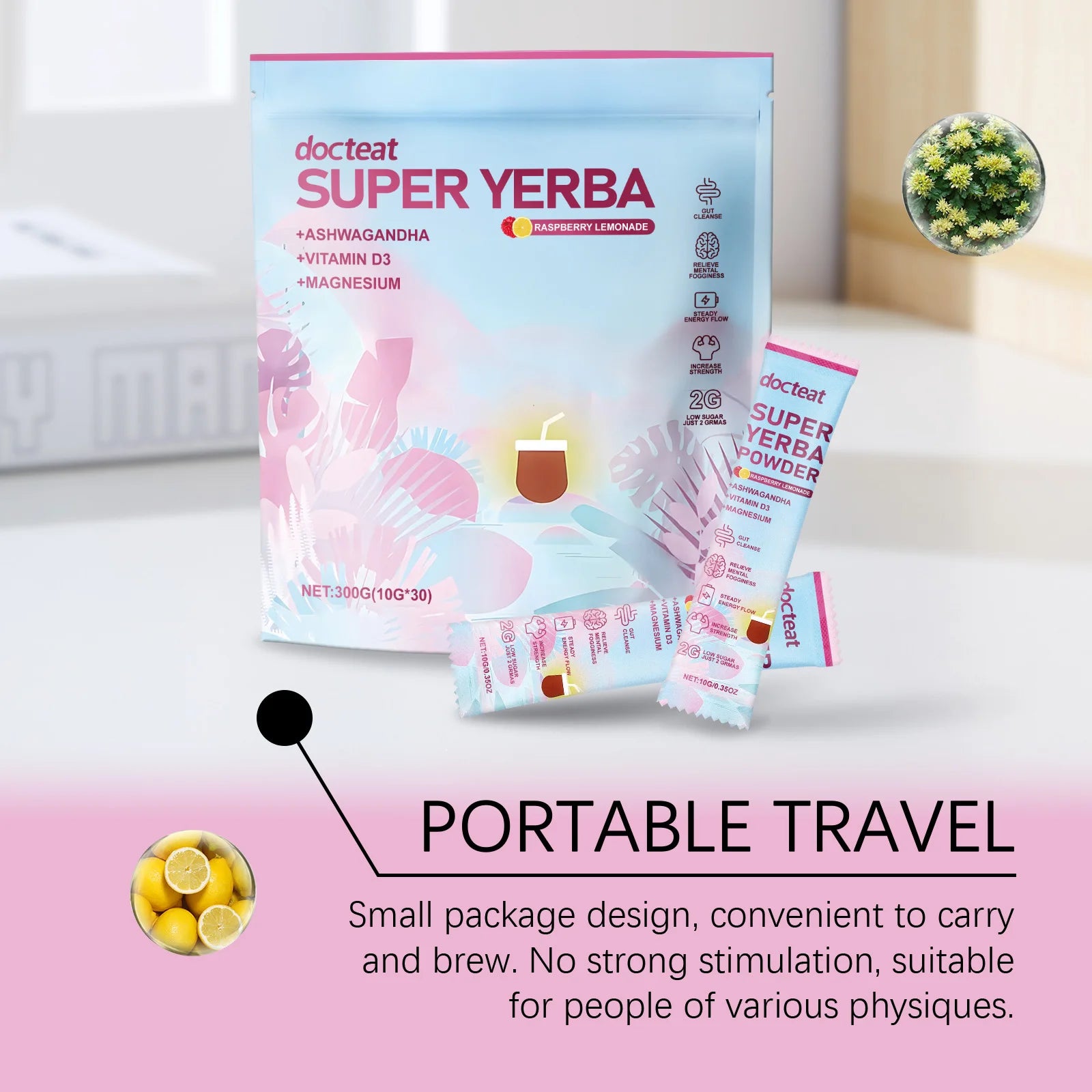 Yerba Mate Powder Support Energy Relieve Stress Refreshing Flavor Vitamin Supplement Instant Yerba Mate Powder