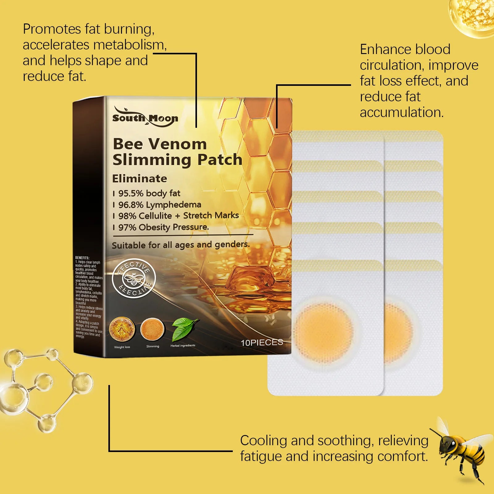 South Moon 10pcs Bee Venom Belly Slimming Weight Loss Detox Abdominal Relieve Stress Muscle Patches