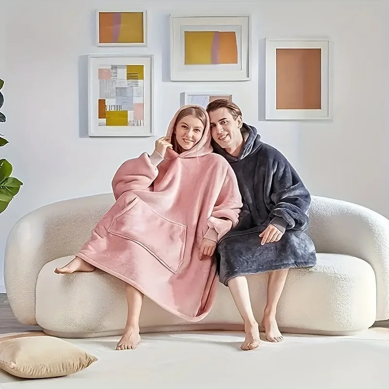 Wearable Blanket Hoodie for Adults Oversized Fleece Hooded Blanket with Sleeves and Pockets Giant Warm