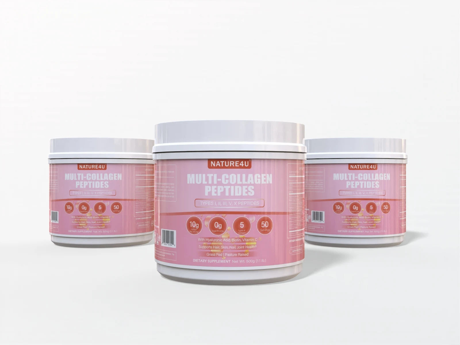 Multi Collagen Peptides Powder with Biotin, Hyaluronic Acid, , Vitamin C for Healthy Hair, Skin, Nails, Joint, 1.1LB