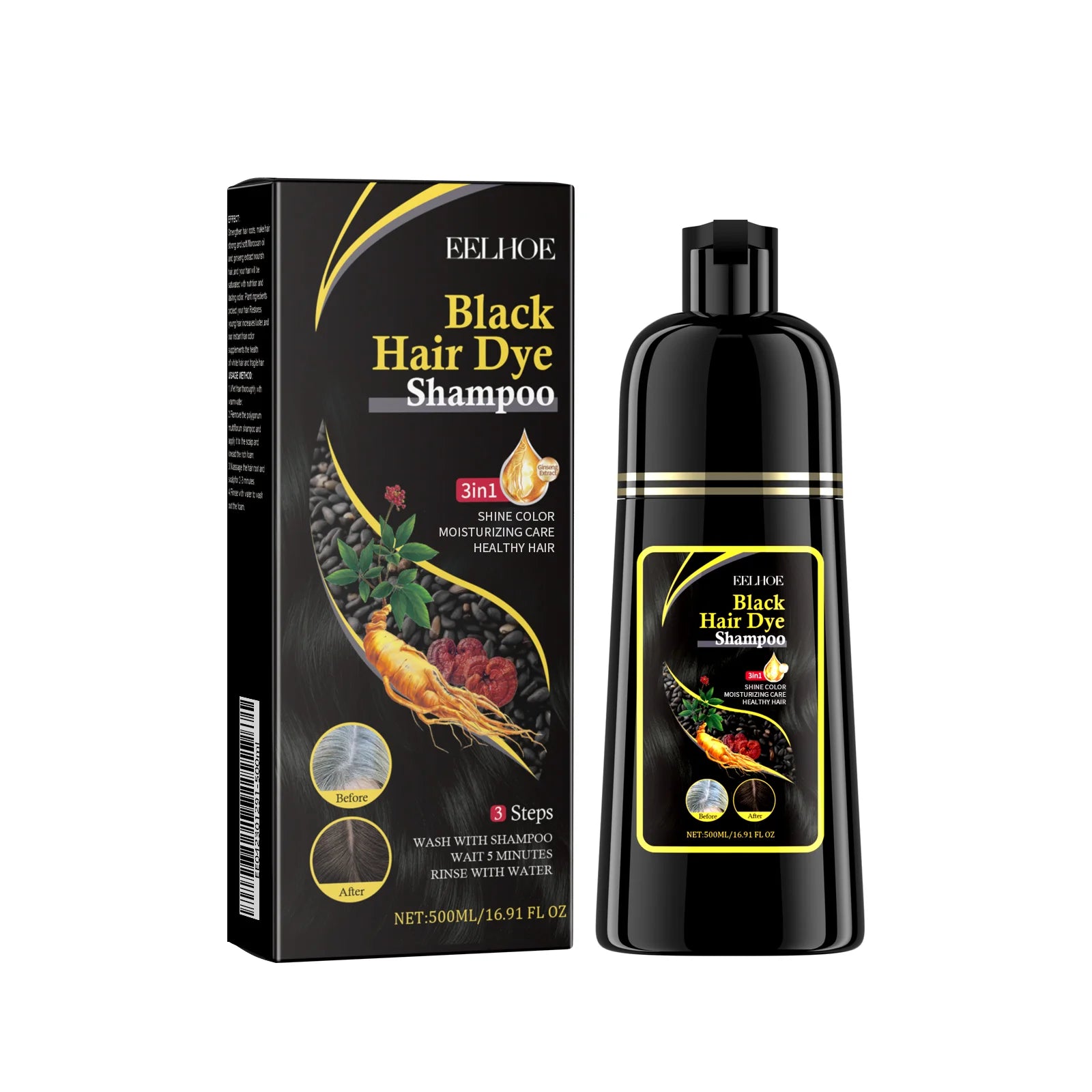 Black Hair Shampoo Repair Dry Damaged Hair Clean Nourish Natural Herbal Quick Hair Dye