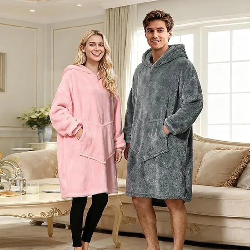 Wearable Blanket Hoodie for Adults Oversized Fleece Hooded Blanket with Sleeves and Pockets Giant Warm