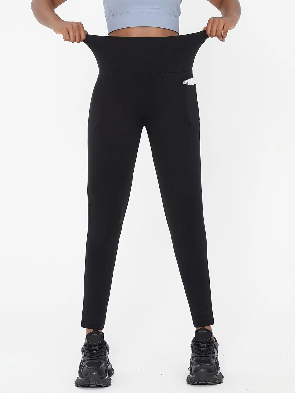 1PC Women’s Plus Size High-Waisted Black Yoga Leggings, Flexible Stretchy Comfort