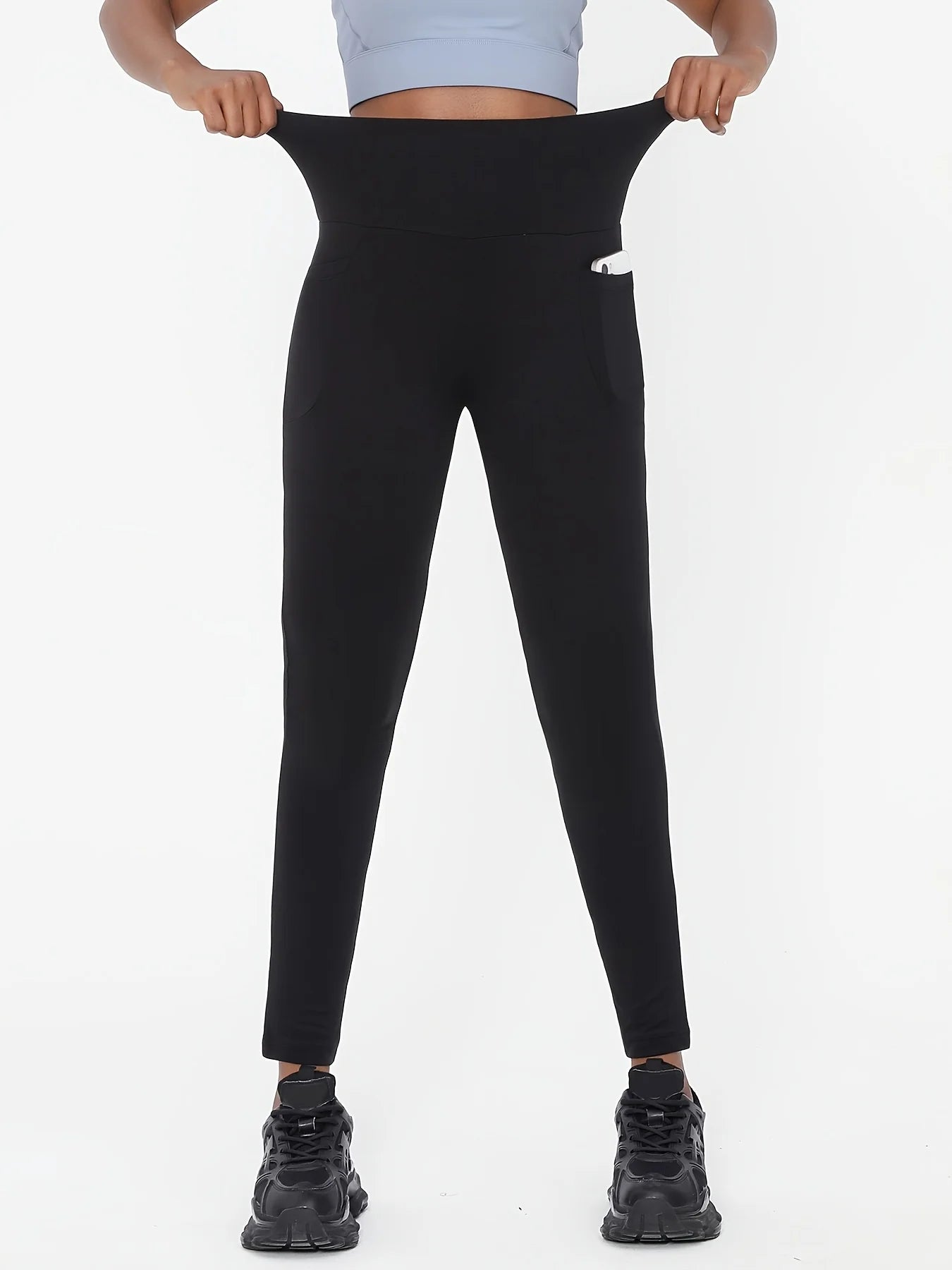 1PC Women’s Plus Size High-Waisted Black Yoga Leggings, Flexible Stretchy Comfort