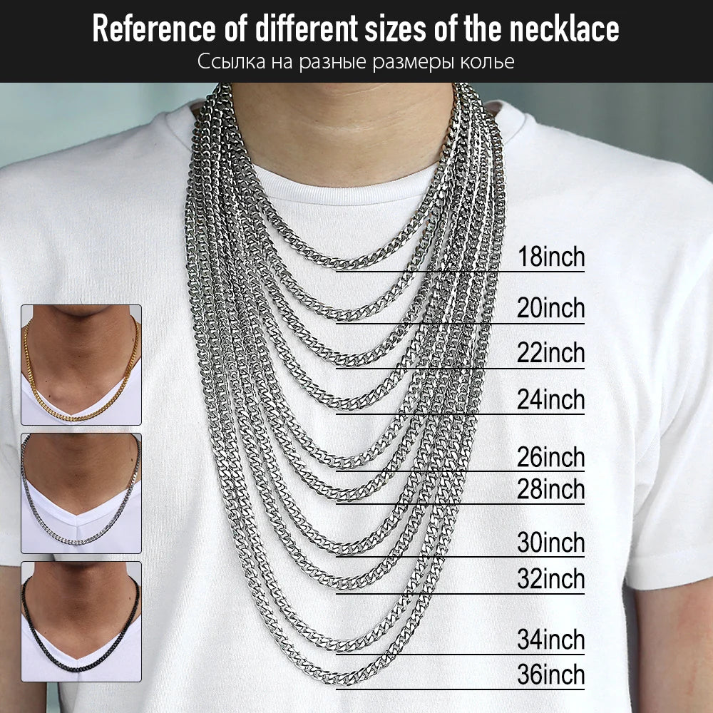Necklaces Chains Stainless Steel Black Gold Silver Color Necklace