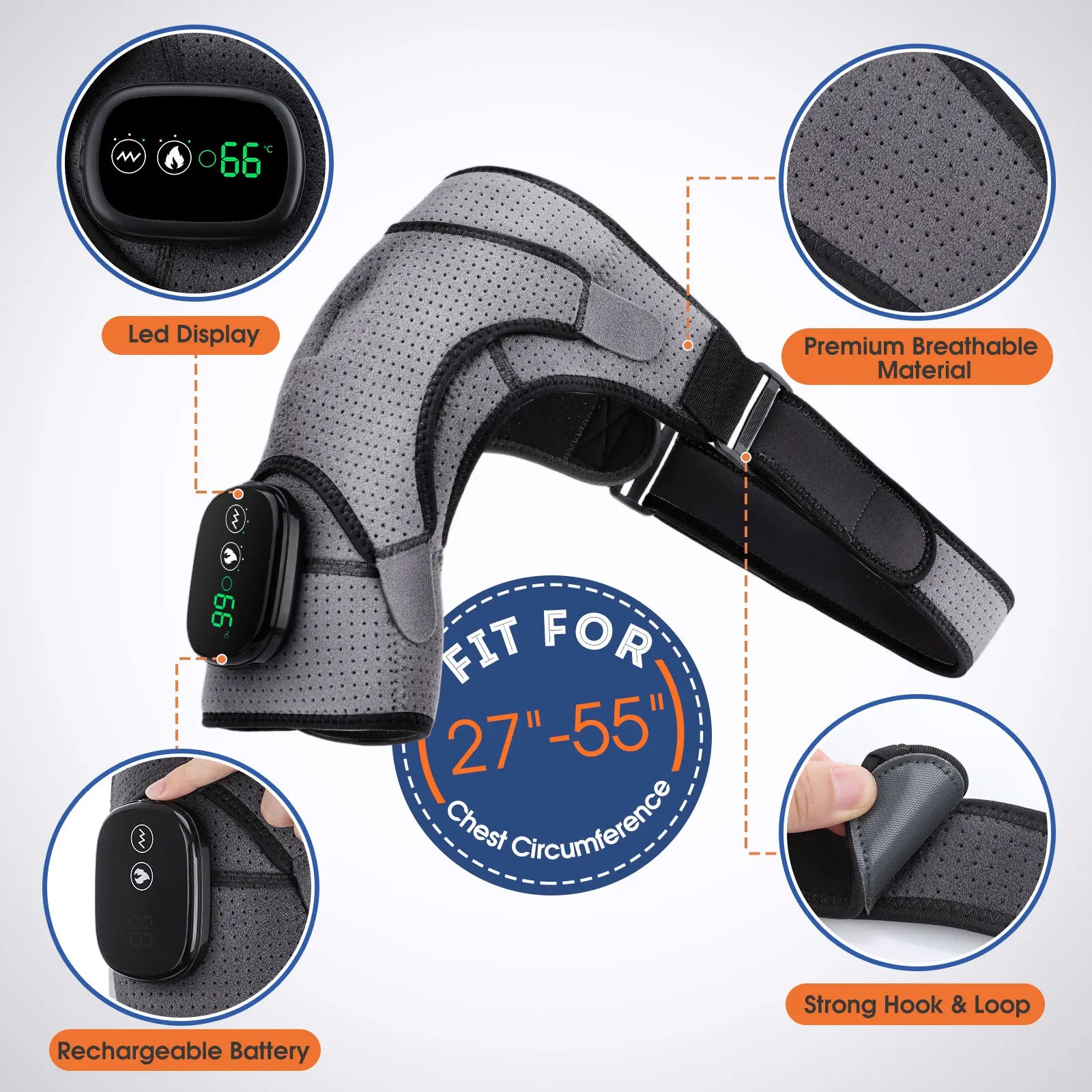 Electric Heating Shoulder Brace LED Display Vibration Shoulder Massage Support Belt Strap
