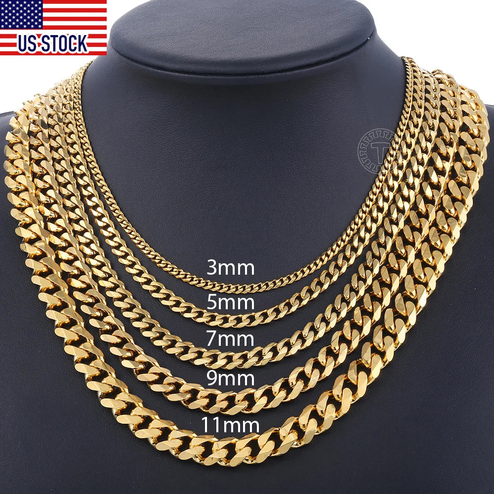 Necklaces Chains Stainless Steel Black Gold Silver Color Necklace