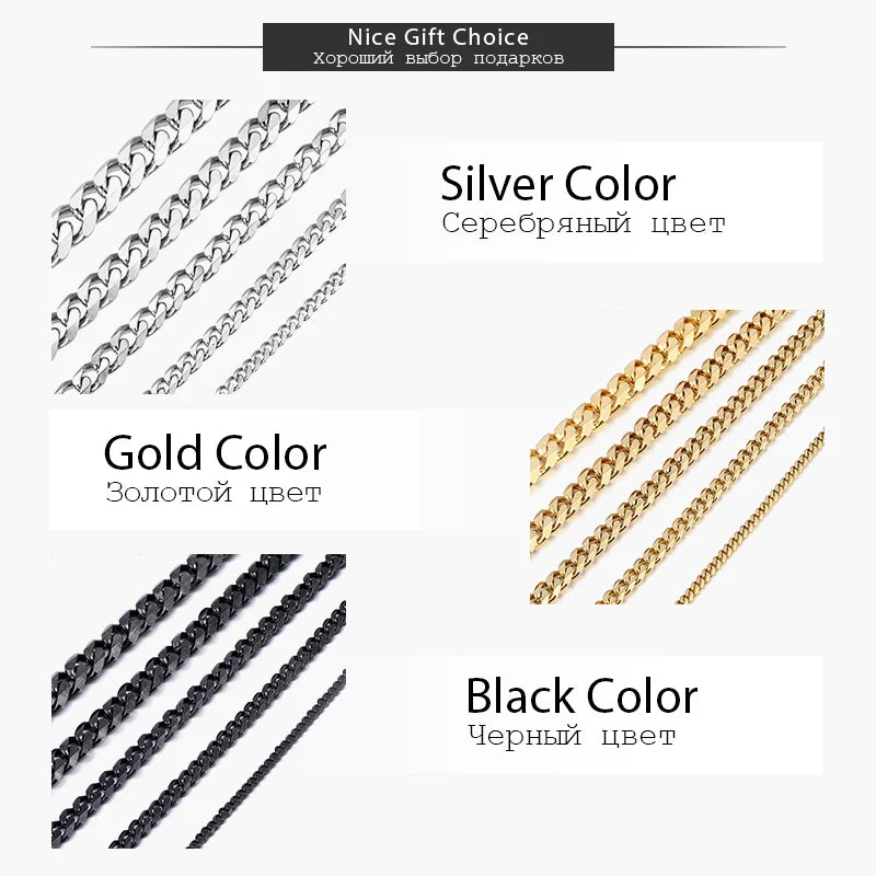 Necklaces Chains Stainless Steel Black Gold Silver Color Necklace