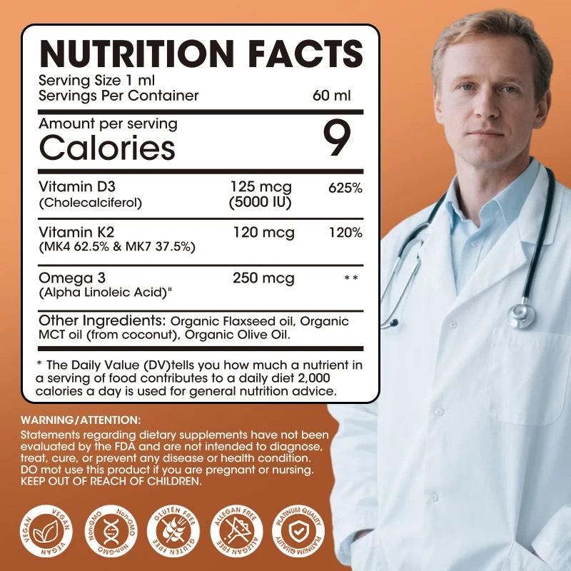 D3K2 Vitamin D and K with Omega 3 Supports Calcium Absorption, Bone, Immune and Heart ,Joint Health