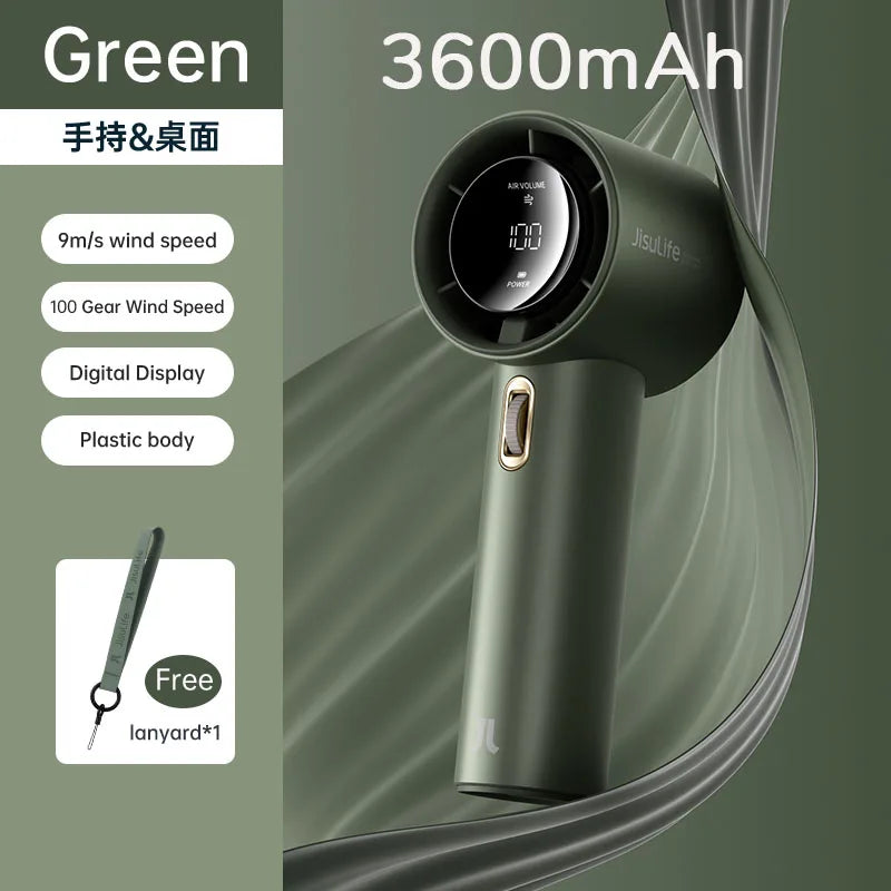 JISULIFE Mini Portable Hand Fan, 100 Wind Speeds, 5000mAh USB Battery Rechargeable, LED Digital Display