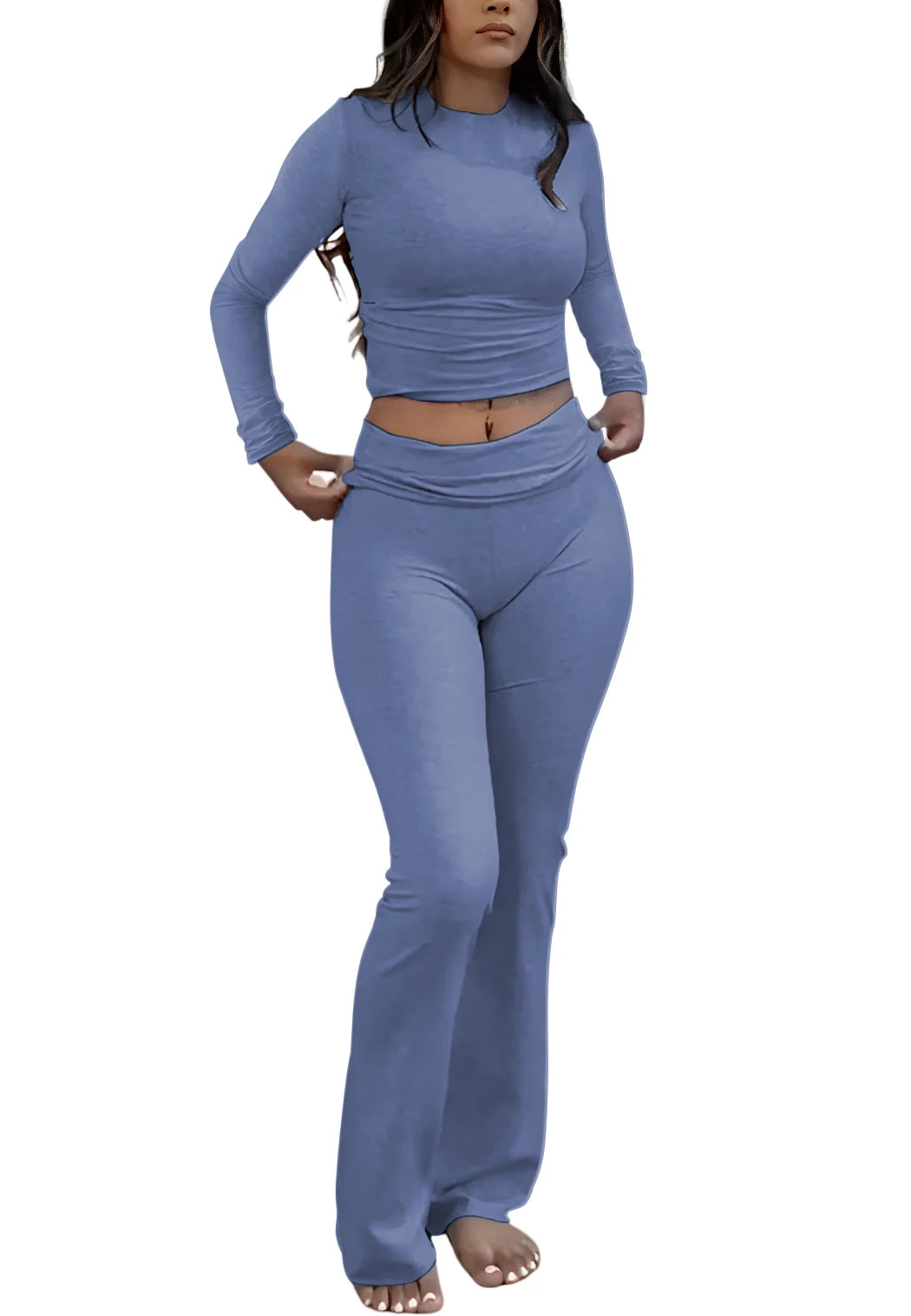 Women's Yoga Two-Piece Set Long-Sleeve Wide-Leg Activewear Set