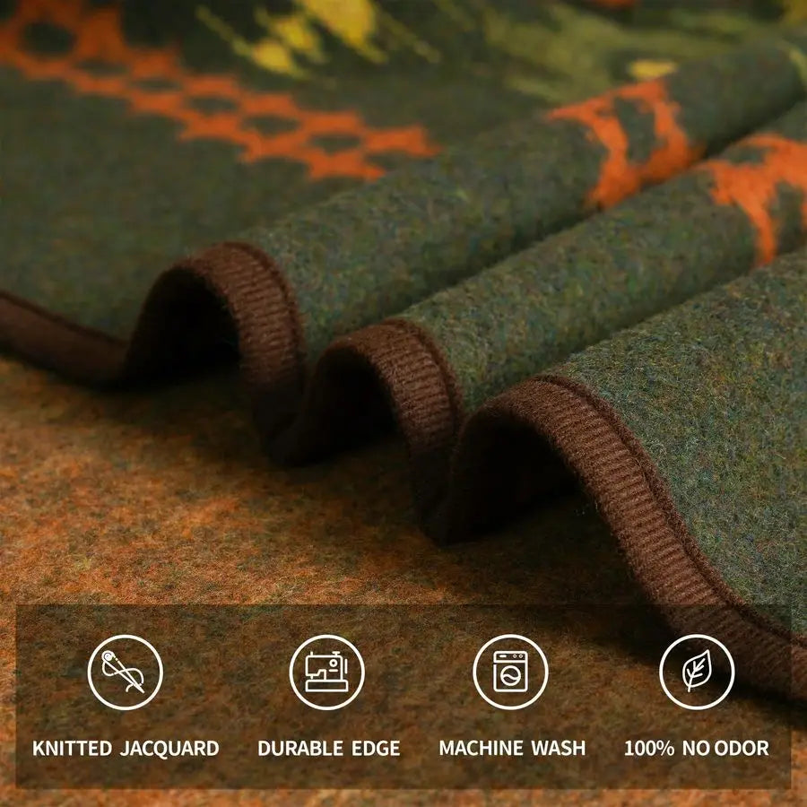 Merino Wool Blanket Warm Thick Washable Large Bed Couch Outdoor Camping Sleeping Throw, Myers Green 79x63