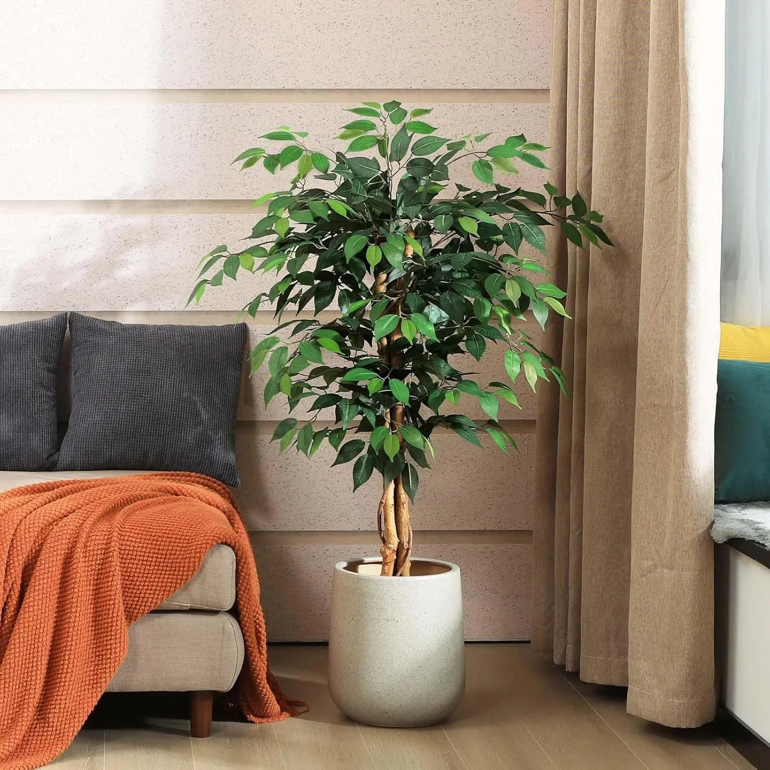 4ft Artificial Ficus Tree with Natural Wood Trunk in Plastic Pot