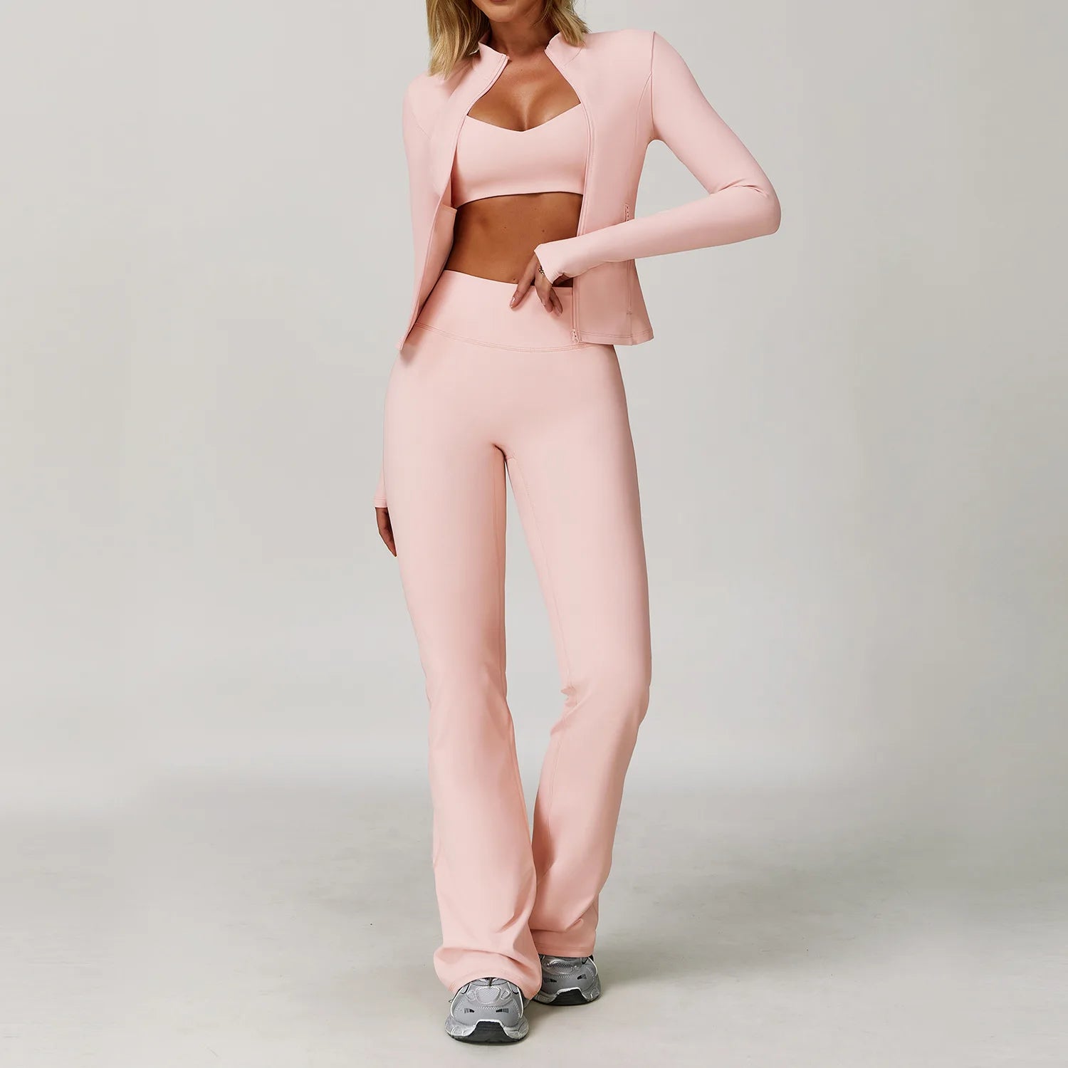 3PCS Gym Set Women Yoga Bra Jacket High Waist Workout Leggings Shorts Sports Suit 2 Pieces Yoga Set