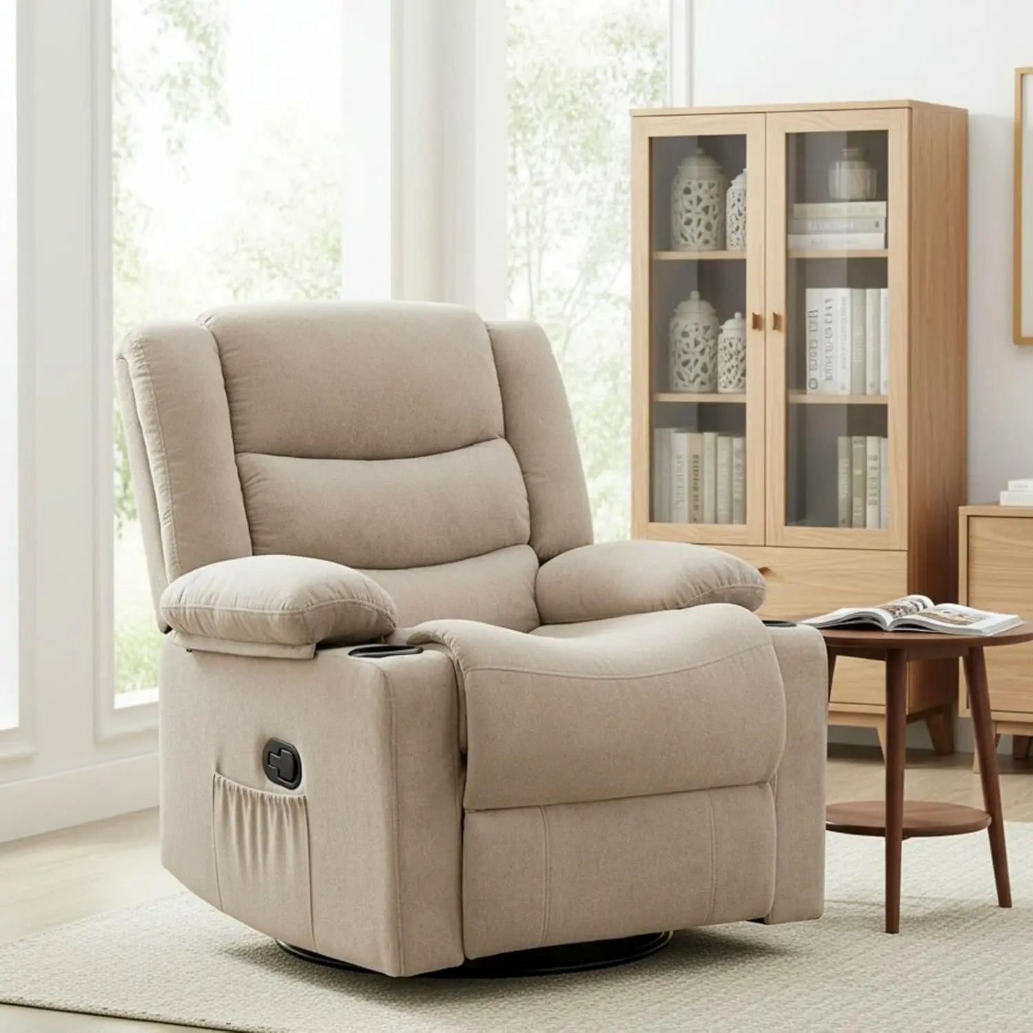 360°Swivel Rocking Recliner Chair with Side Pockets & Cup Holders for Living Room & Bedroom, Custom