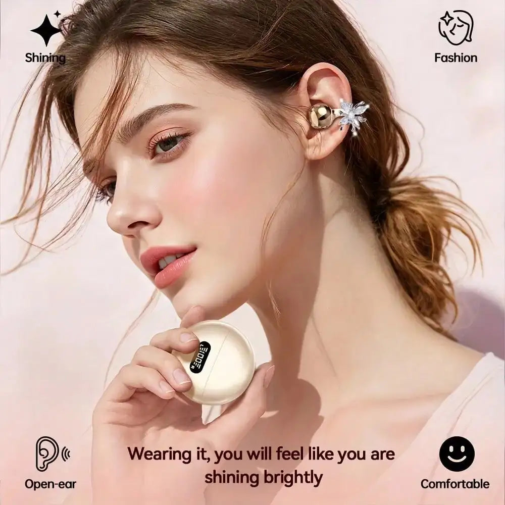 OWS Clip-On Open-Ear Headphones, Butterfly Earring Style Wireless Earphones, Pure Stereo Sound