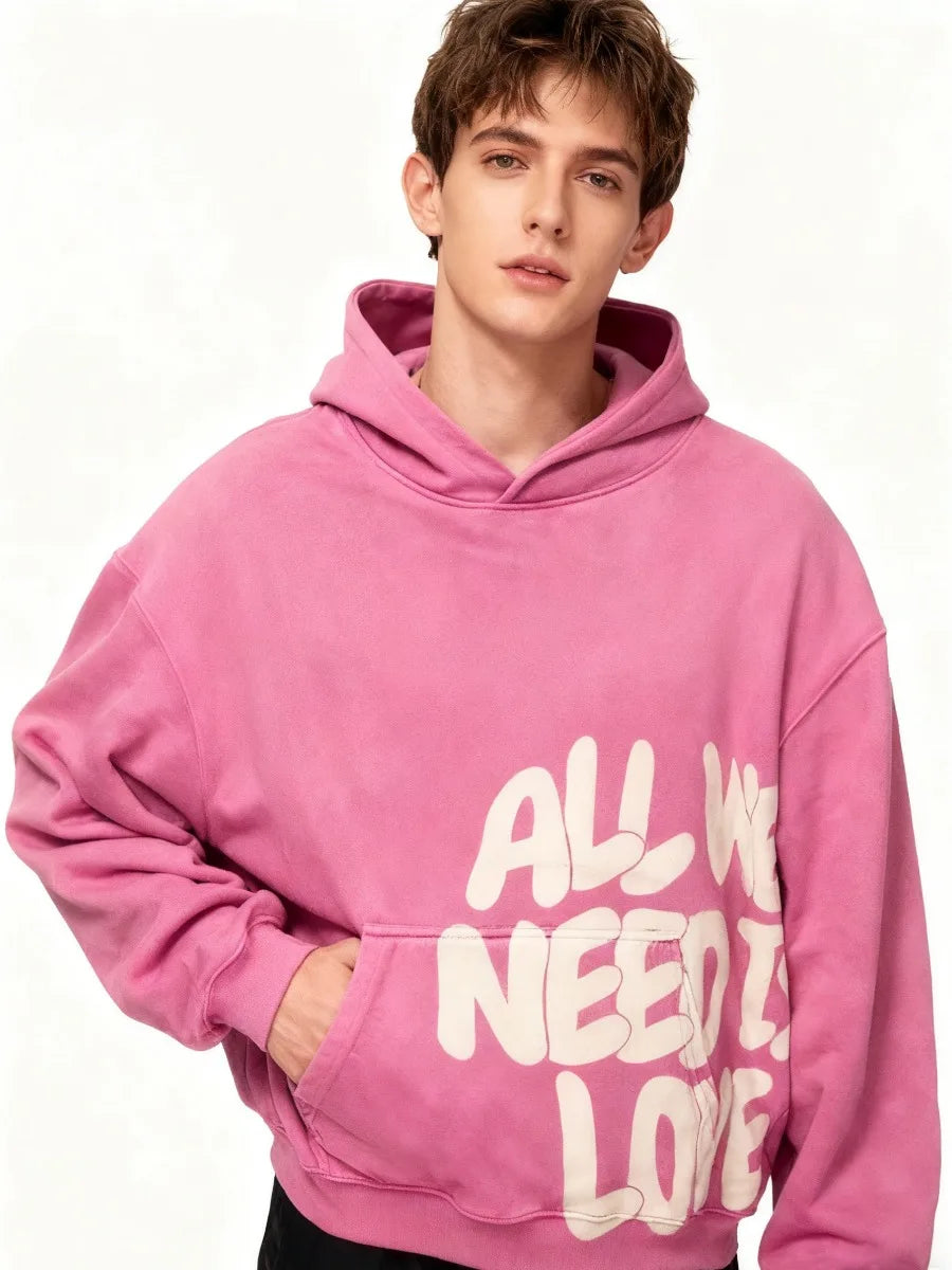 Pink Hoodies All We Need Is Money Letter Print Y2K Loose Hip Hop Street Hooded Sweatshirt Unisex