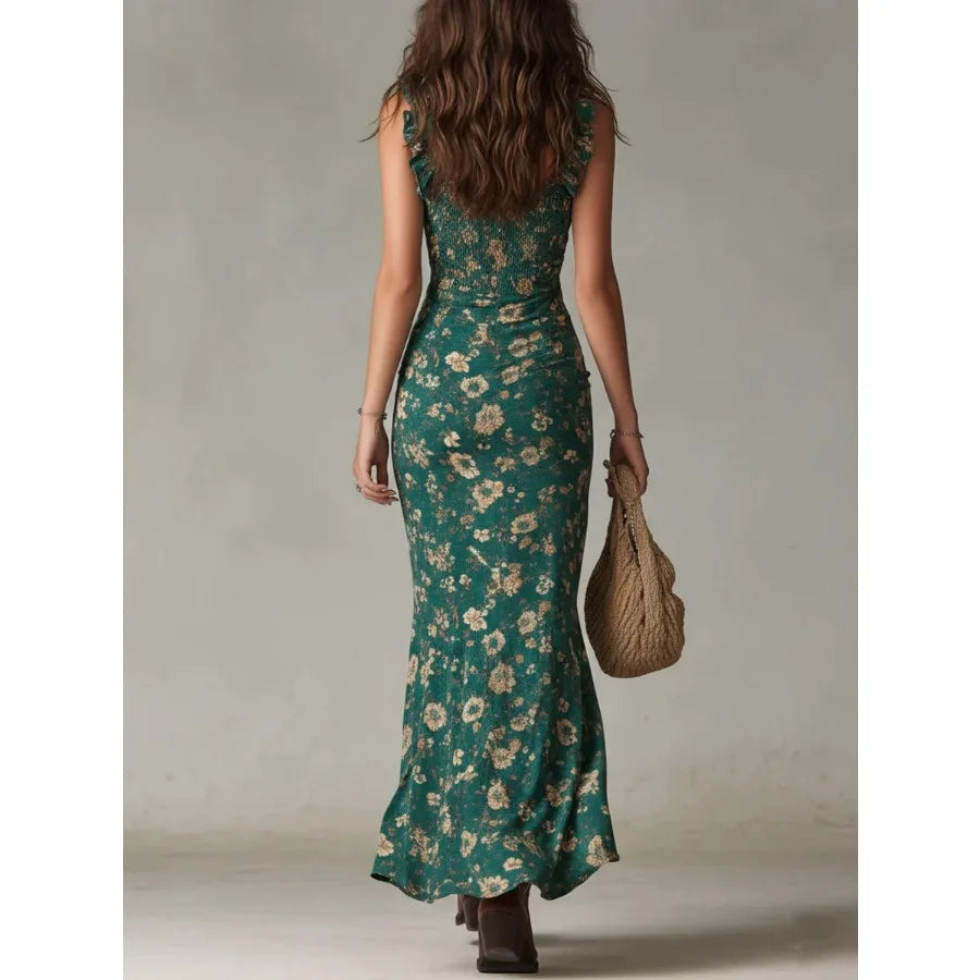 pastoral style summer new style small floral print slim figure slimming waist wide skirt strap dress