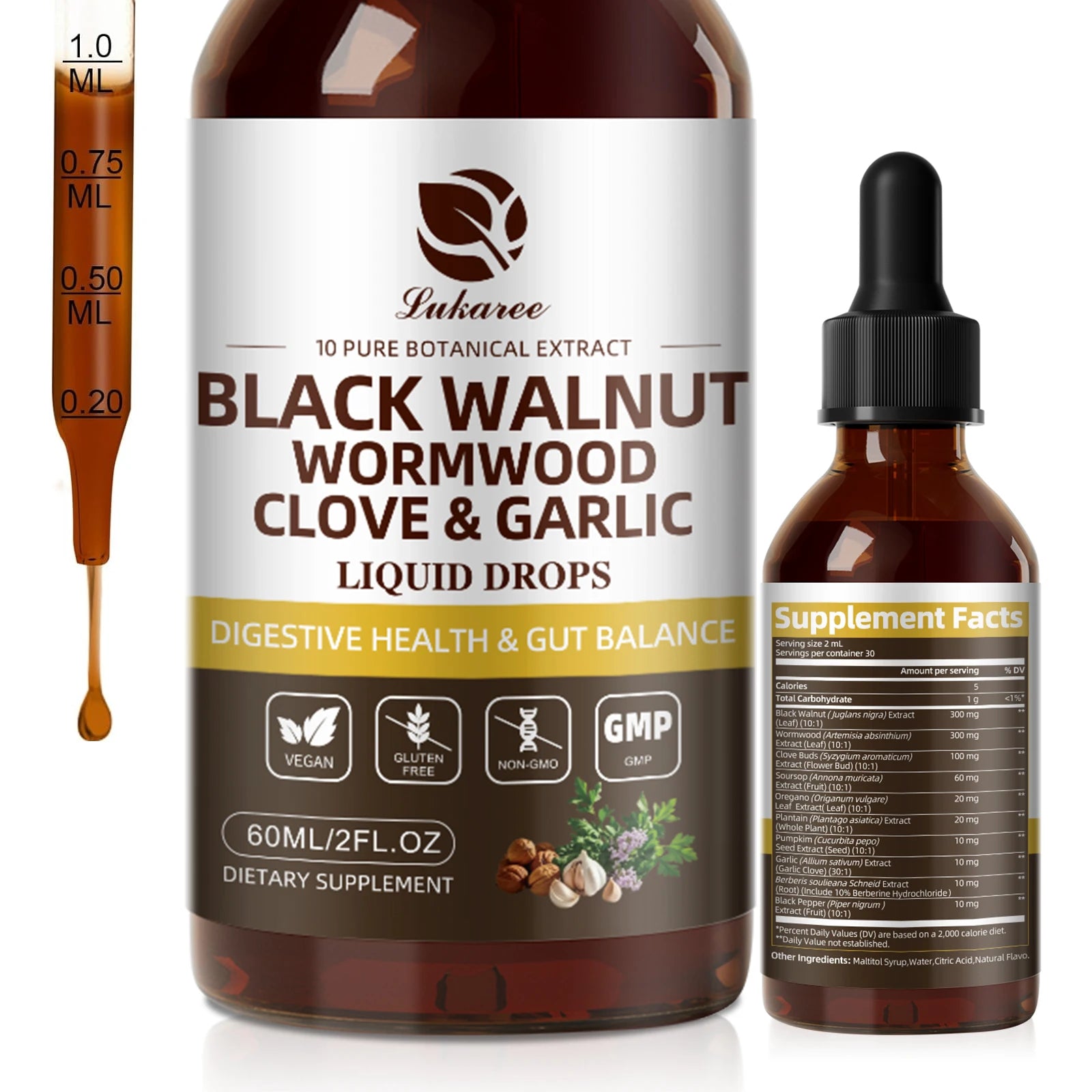 Black Walnut Drop with Wormwood Clove & Garlic Support Digestion and Immune Health 60ml
